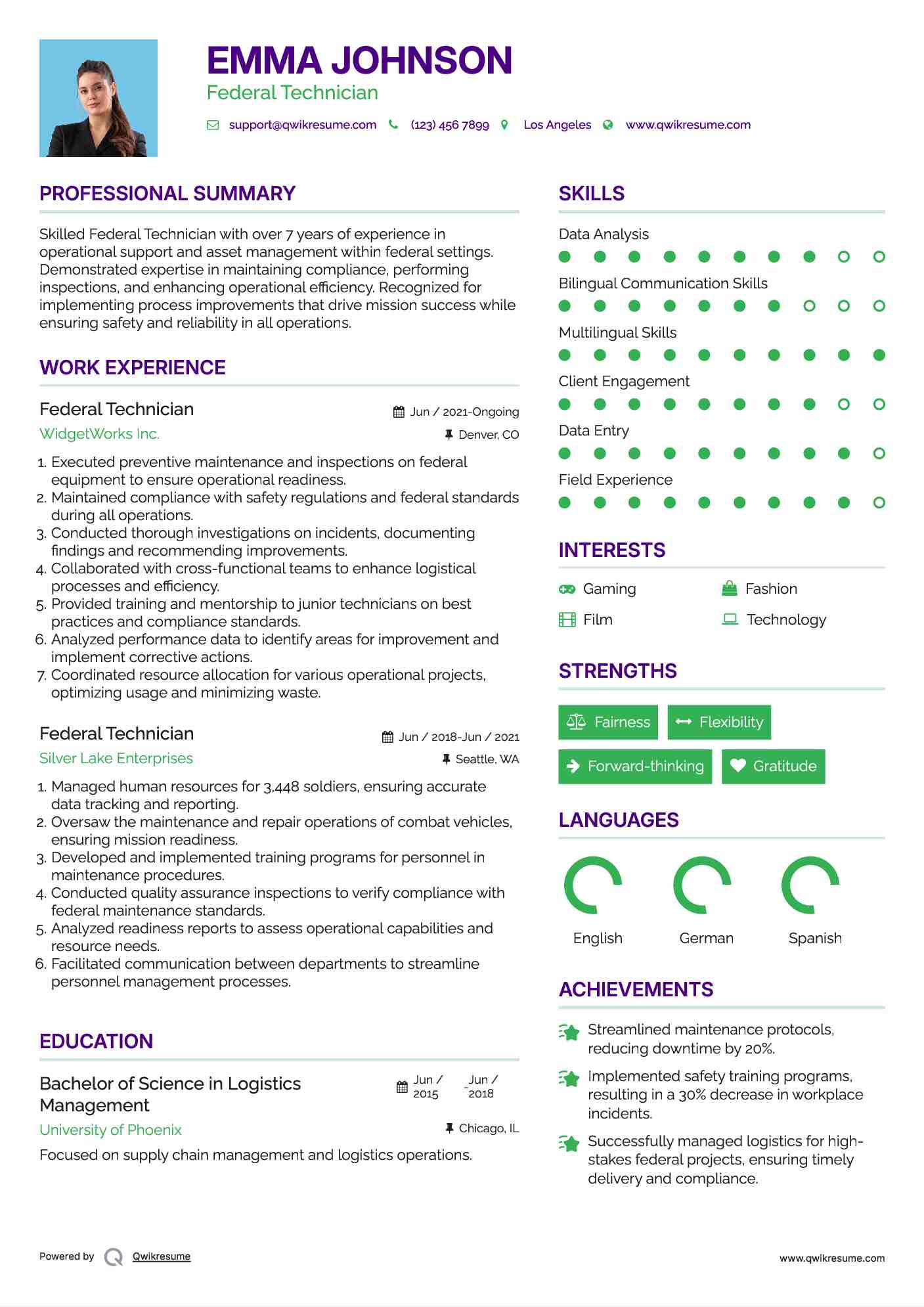 Federal Technician Resume Sample