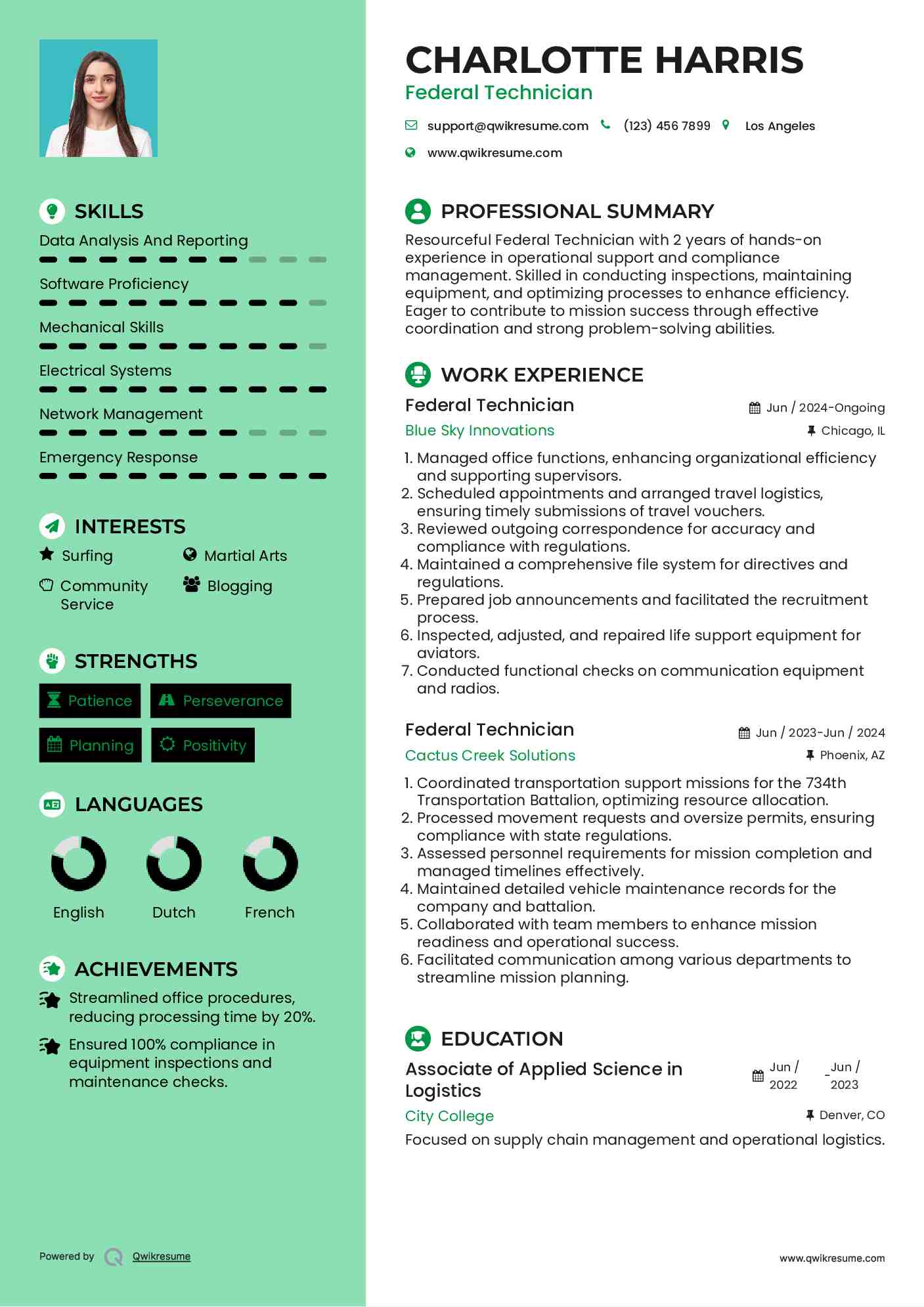 Federal Technician Resume Model