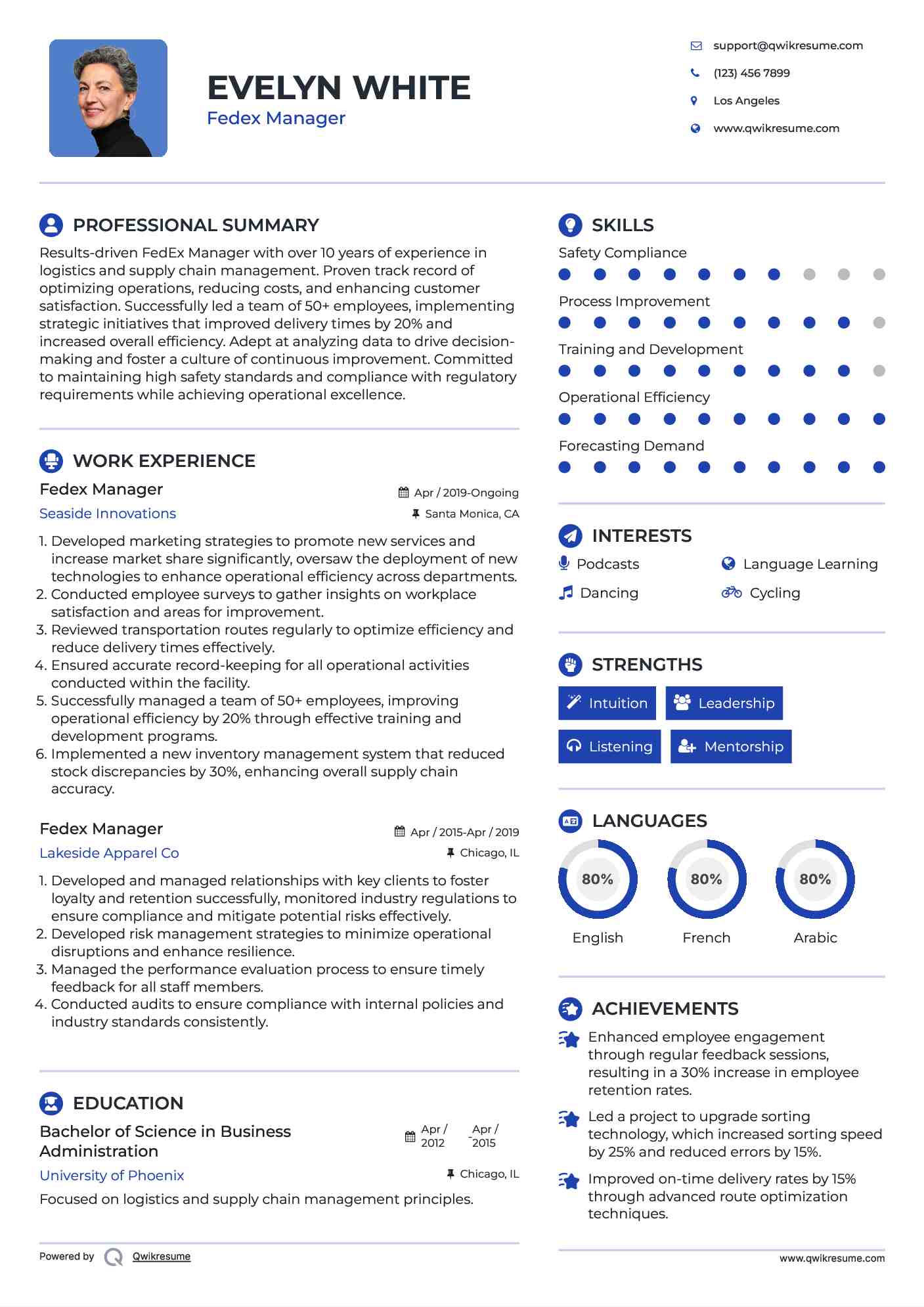 Fedex Manager Resume Model