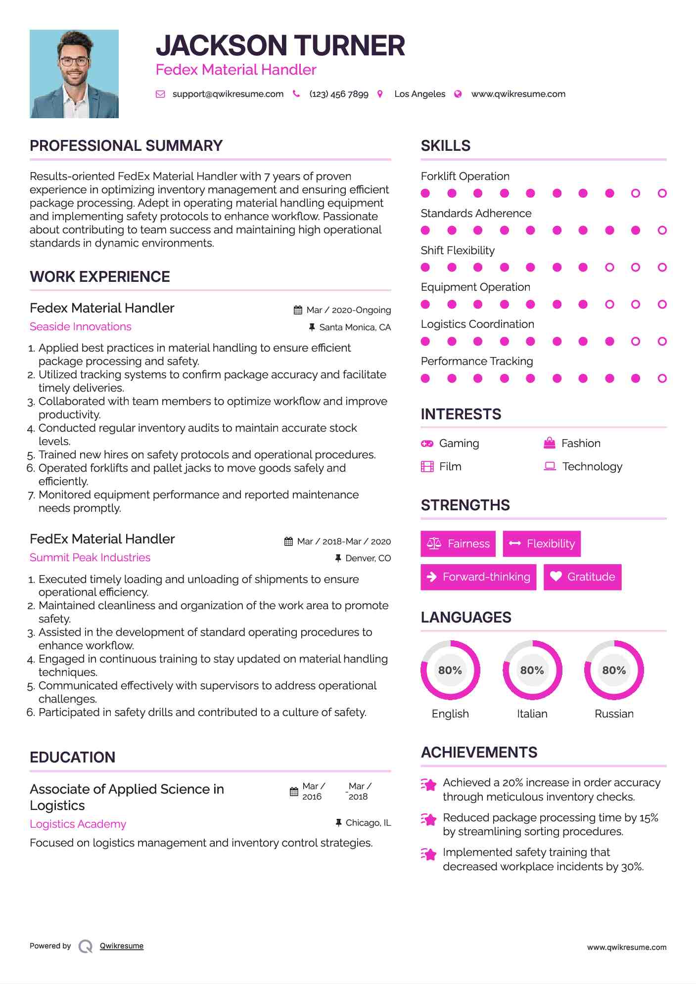 Fedex Material Handler Resume Format