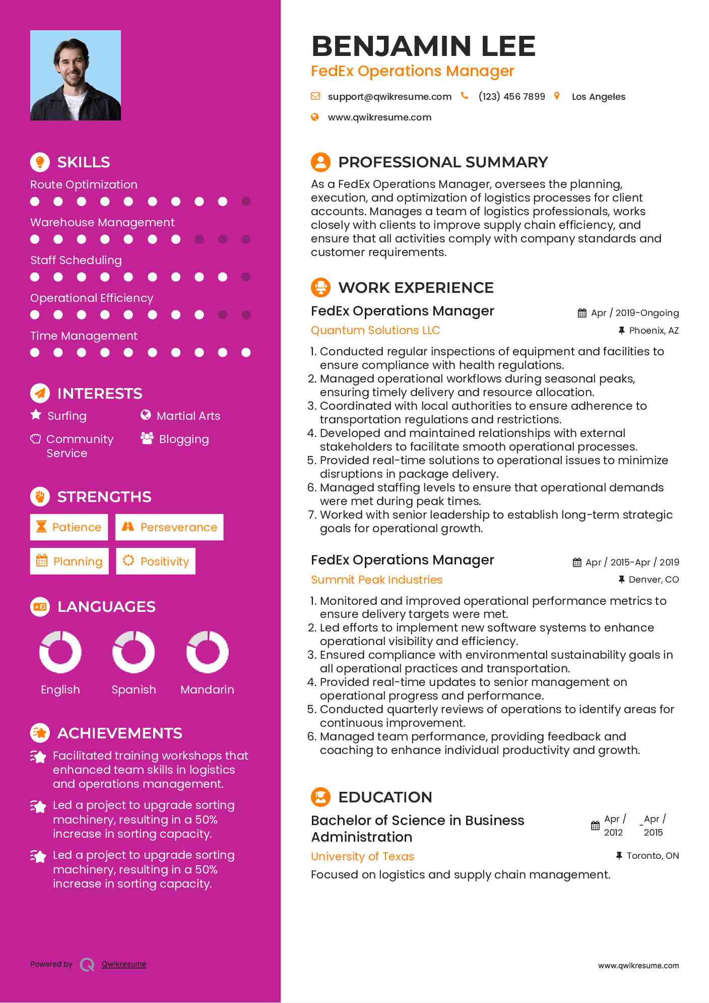 FedEx Operations Manager Resume Template