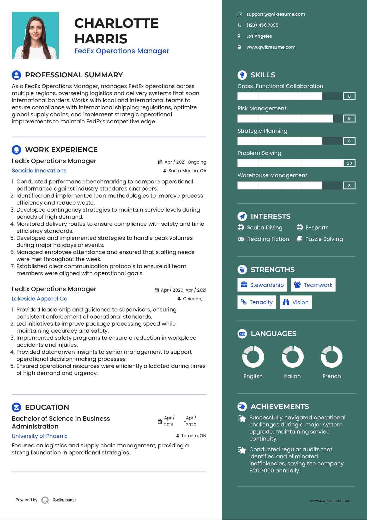 FedEx Operations Manager Resume Format