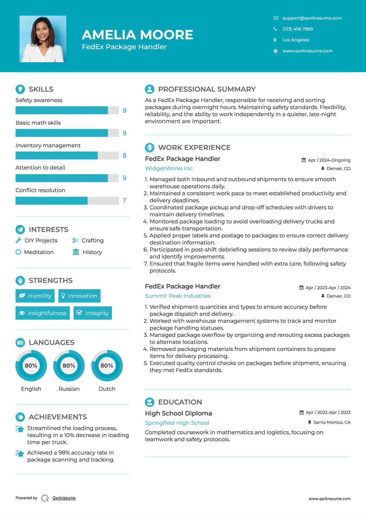 FedEx Package Handler Resume Template