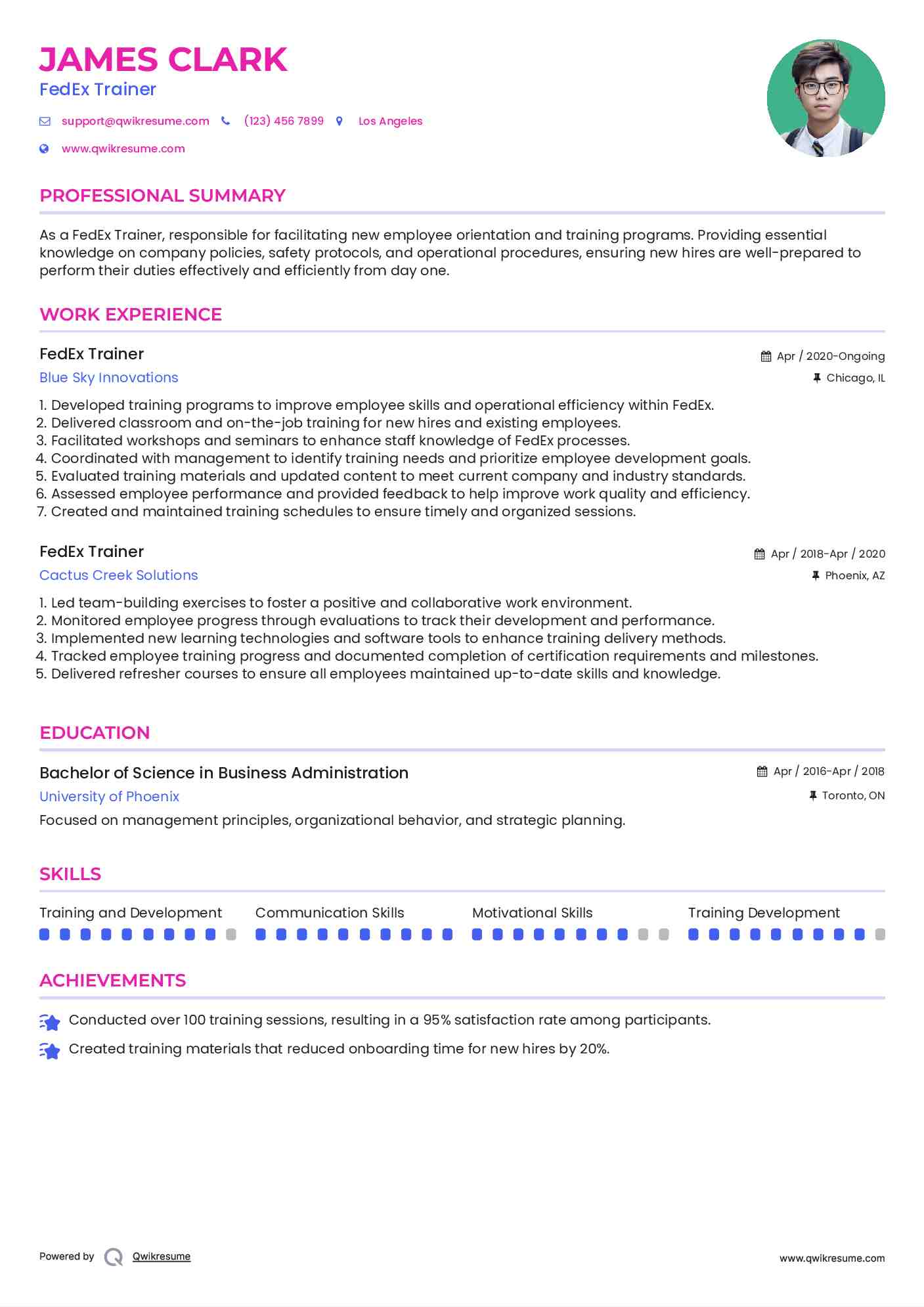 FedEx Trainer Resume Template
