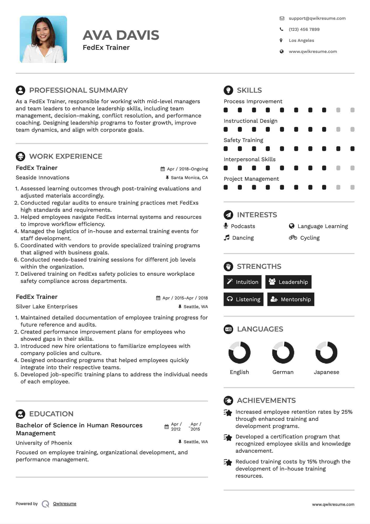 FedEx Trainer Resume Example