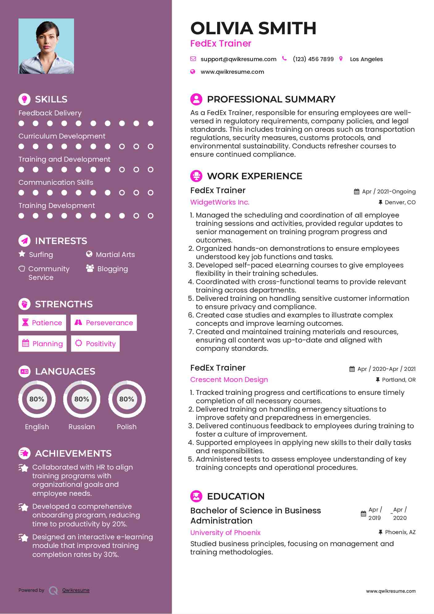 FedEx Trainer Resume Template