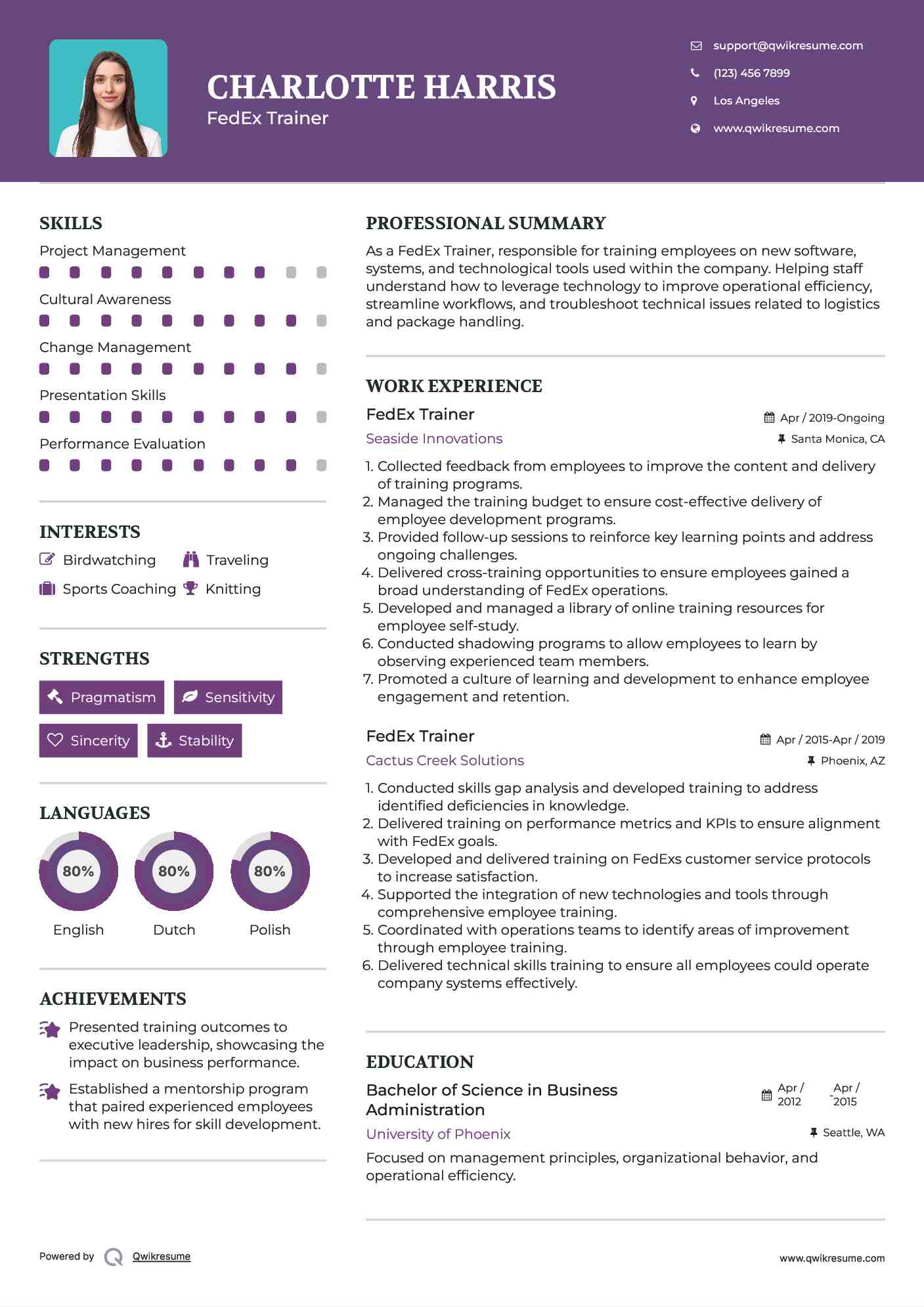 FedEx Trainer Resume Format