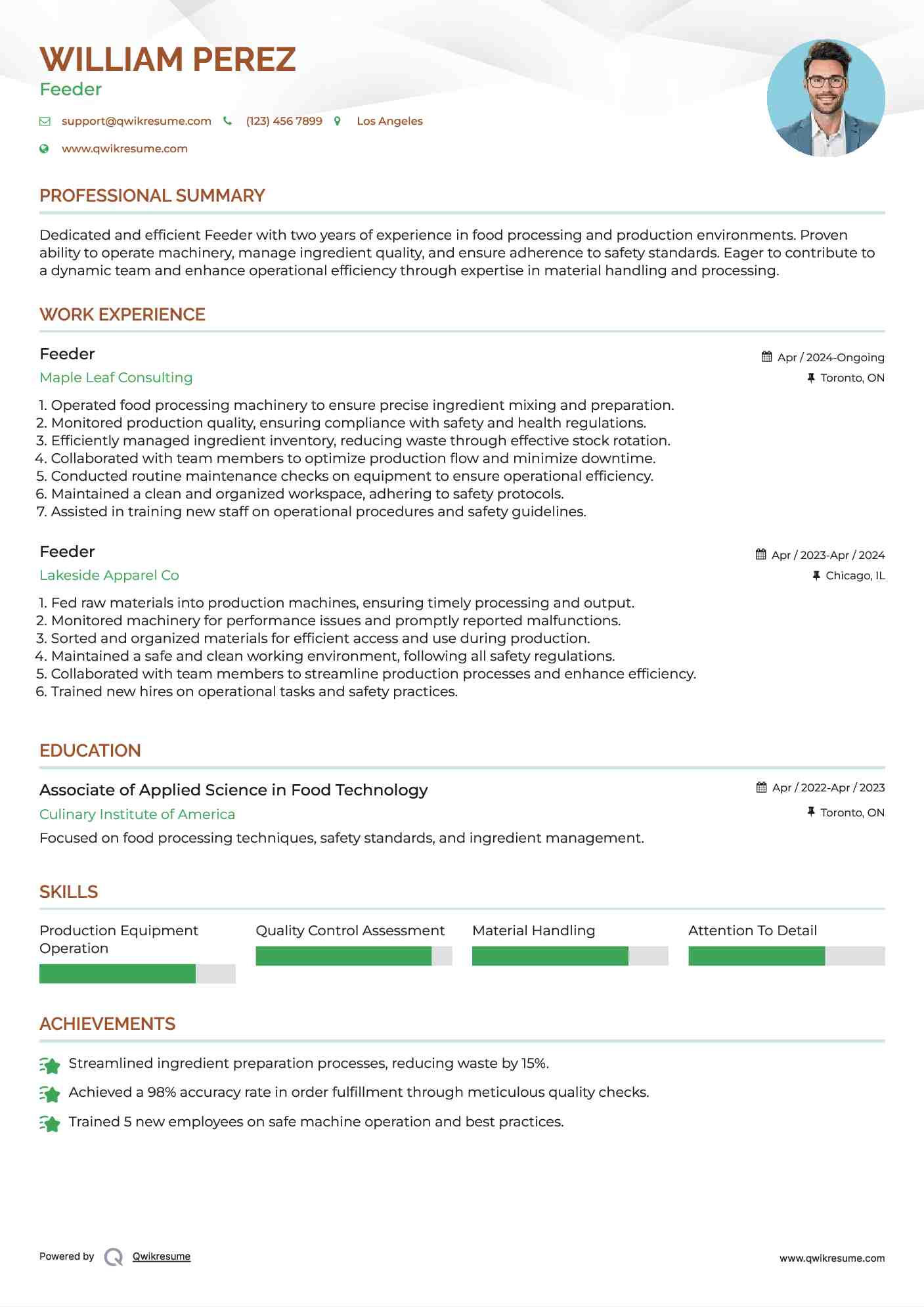 Feeder Resume Samples QwikResume