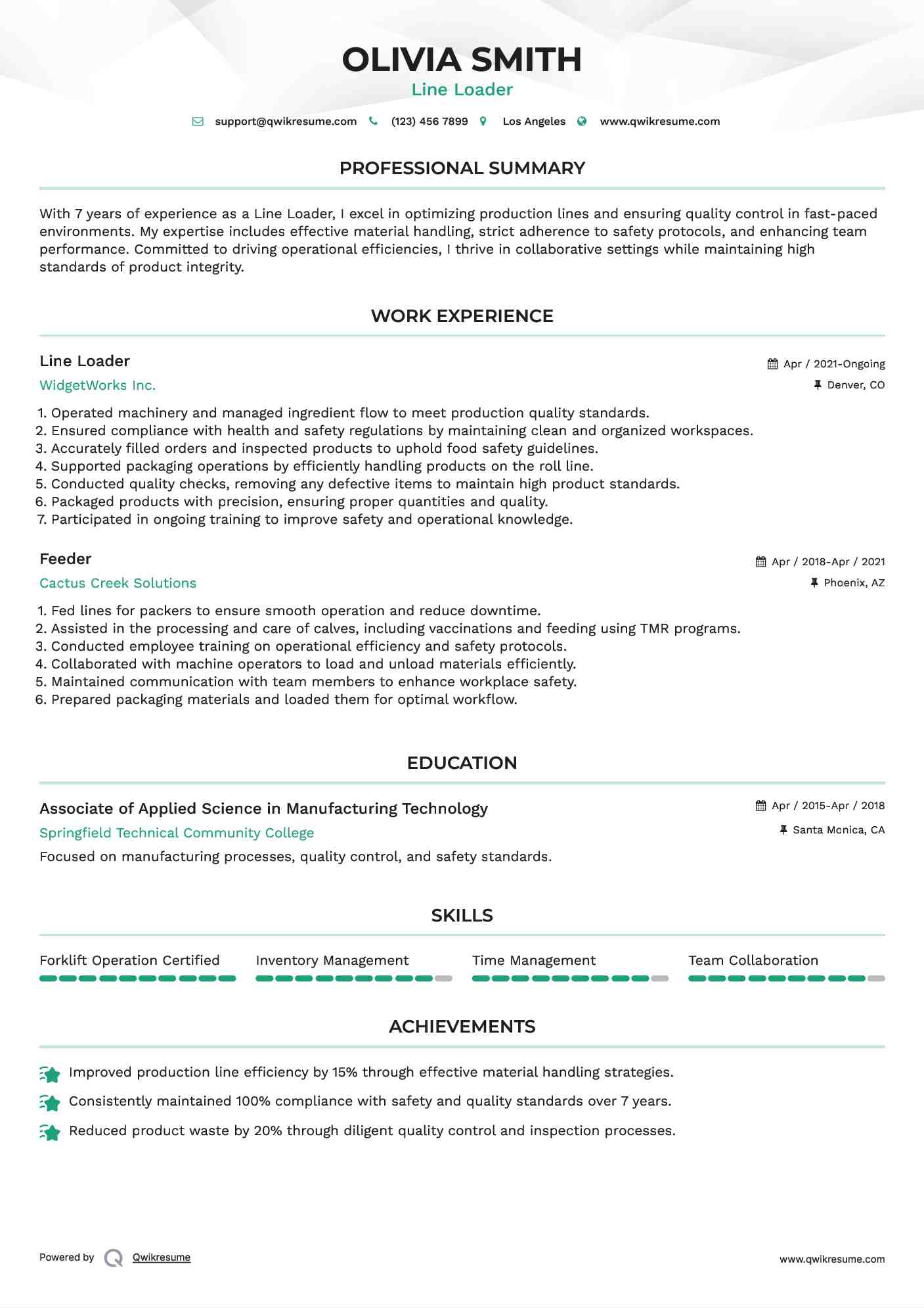 Line Loader Resume Model