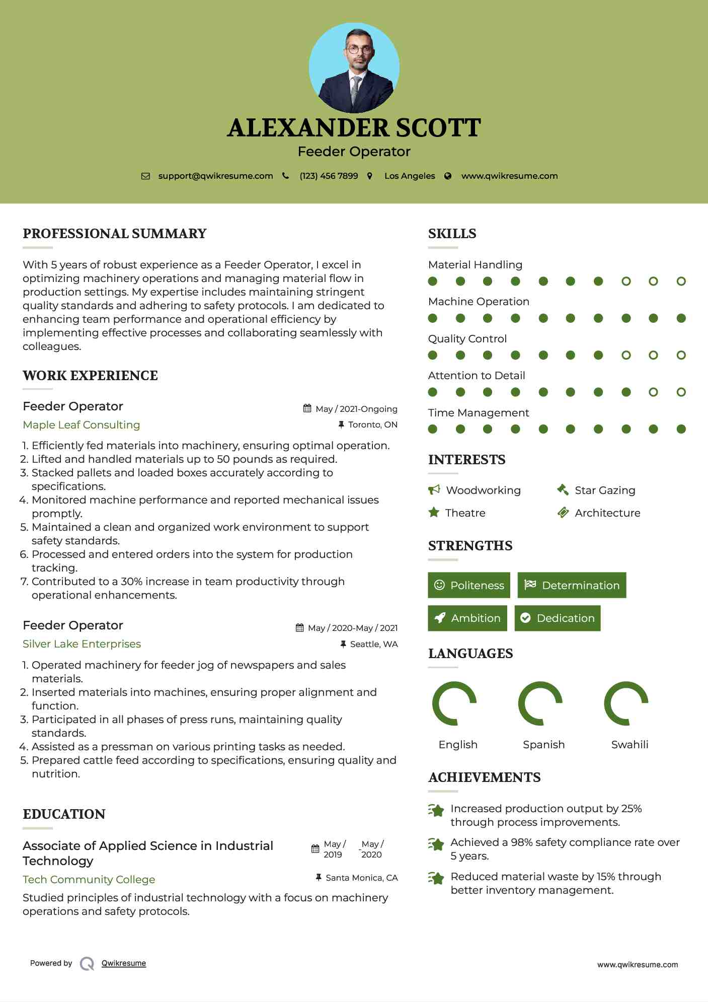Feeder Operator Resume Samples QwikResume