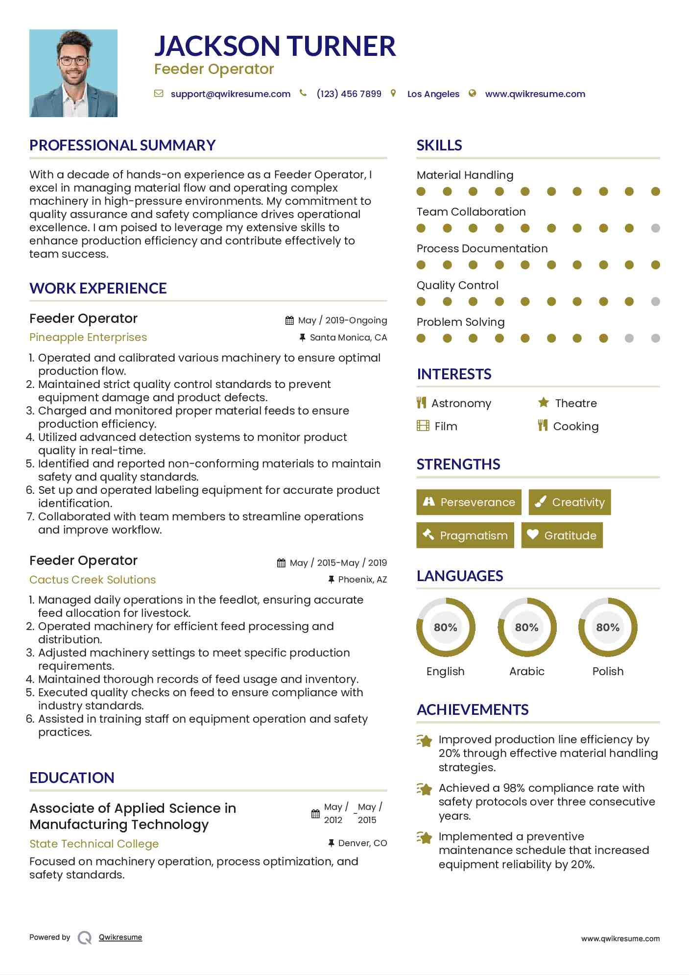 Feeder Operator Resume Samples QwikResume