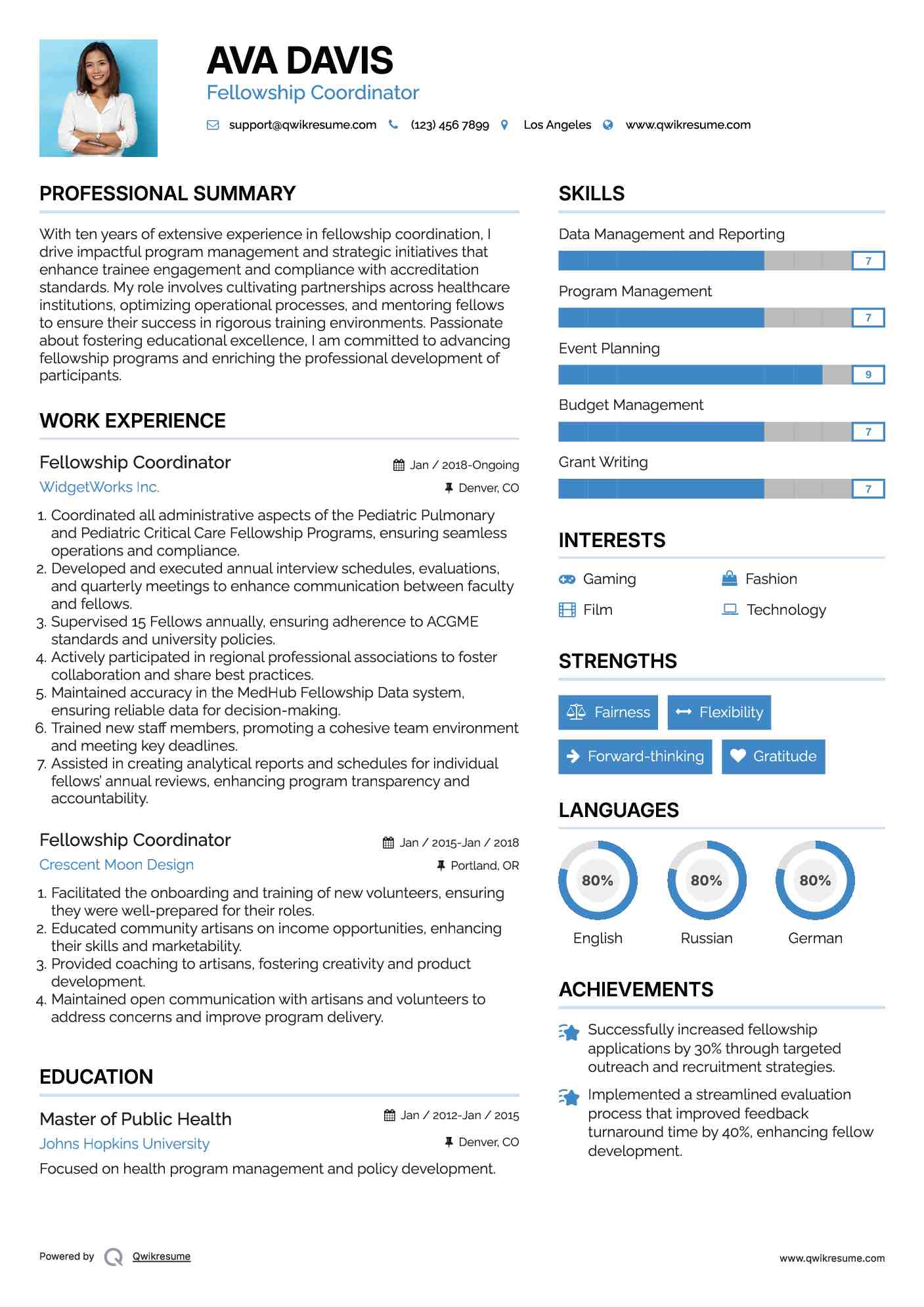 Fellowship Coordinator Resume Template