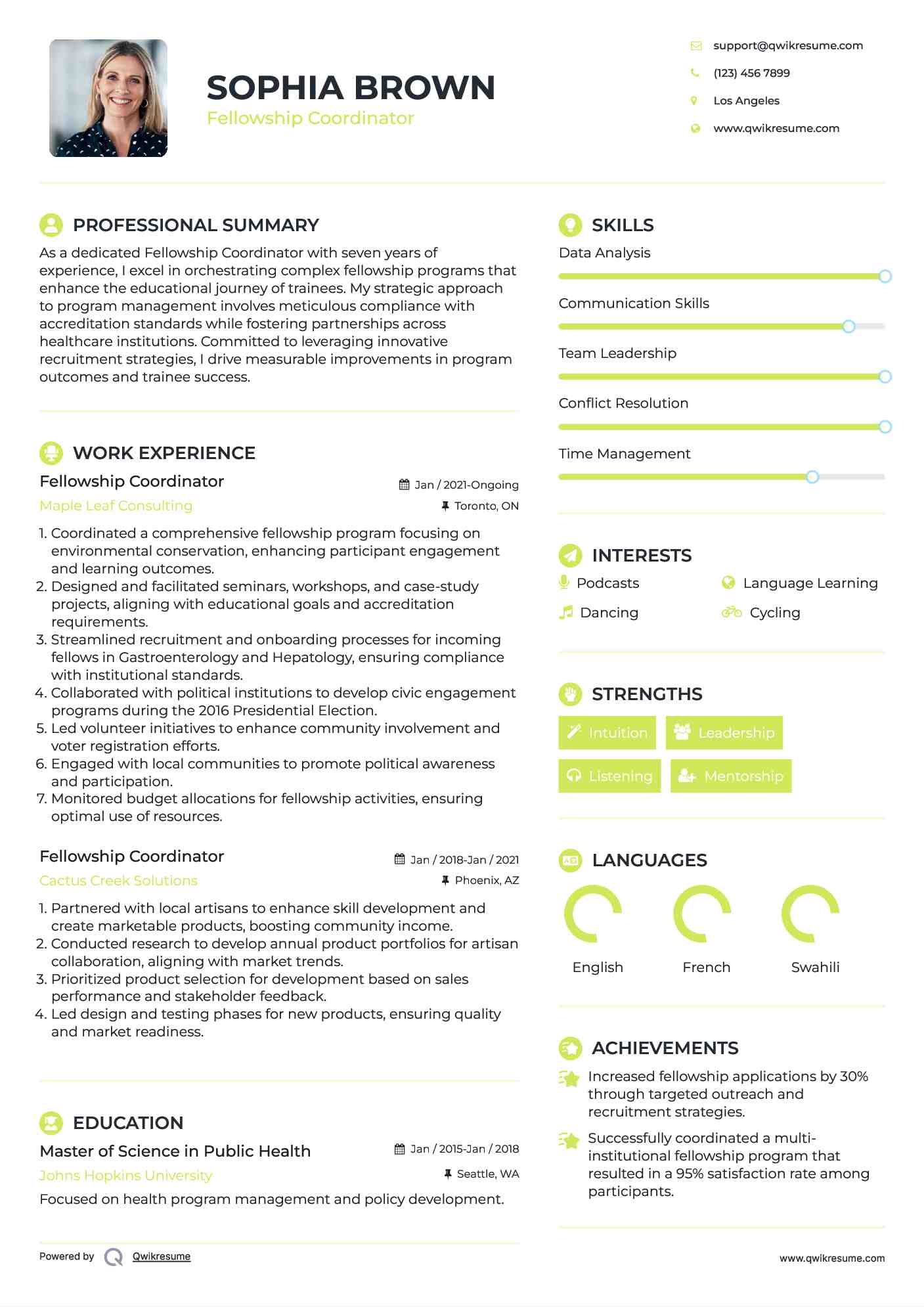 Fellowship Coordinator Resume Model