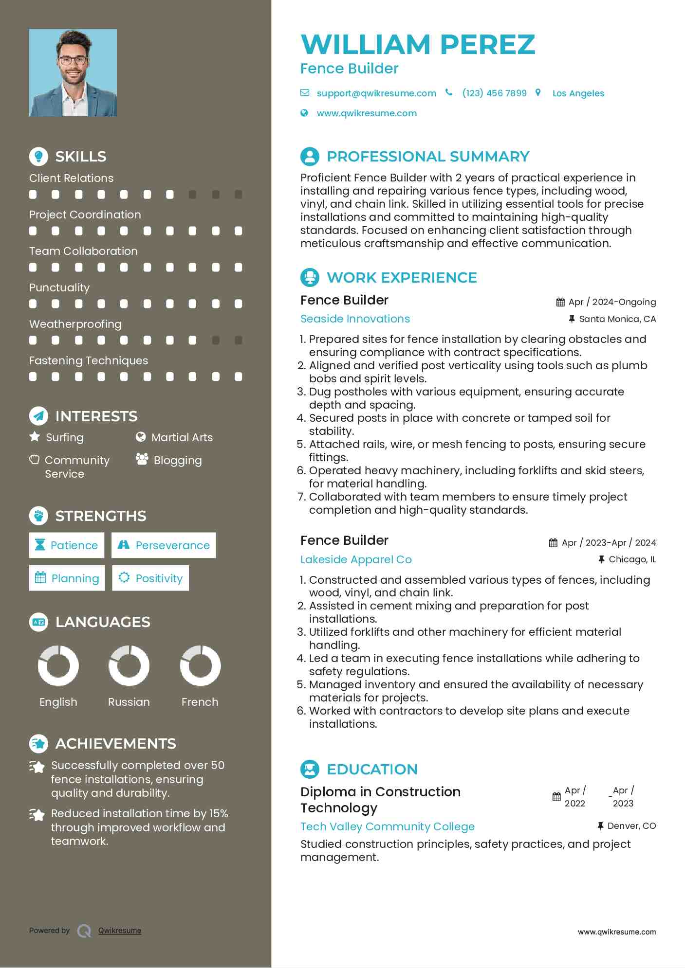 Fence Builder Resume Samples QwikResume