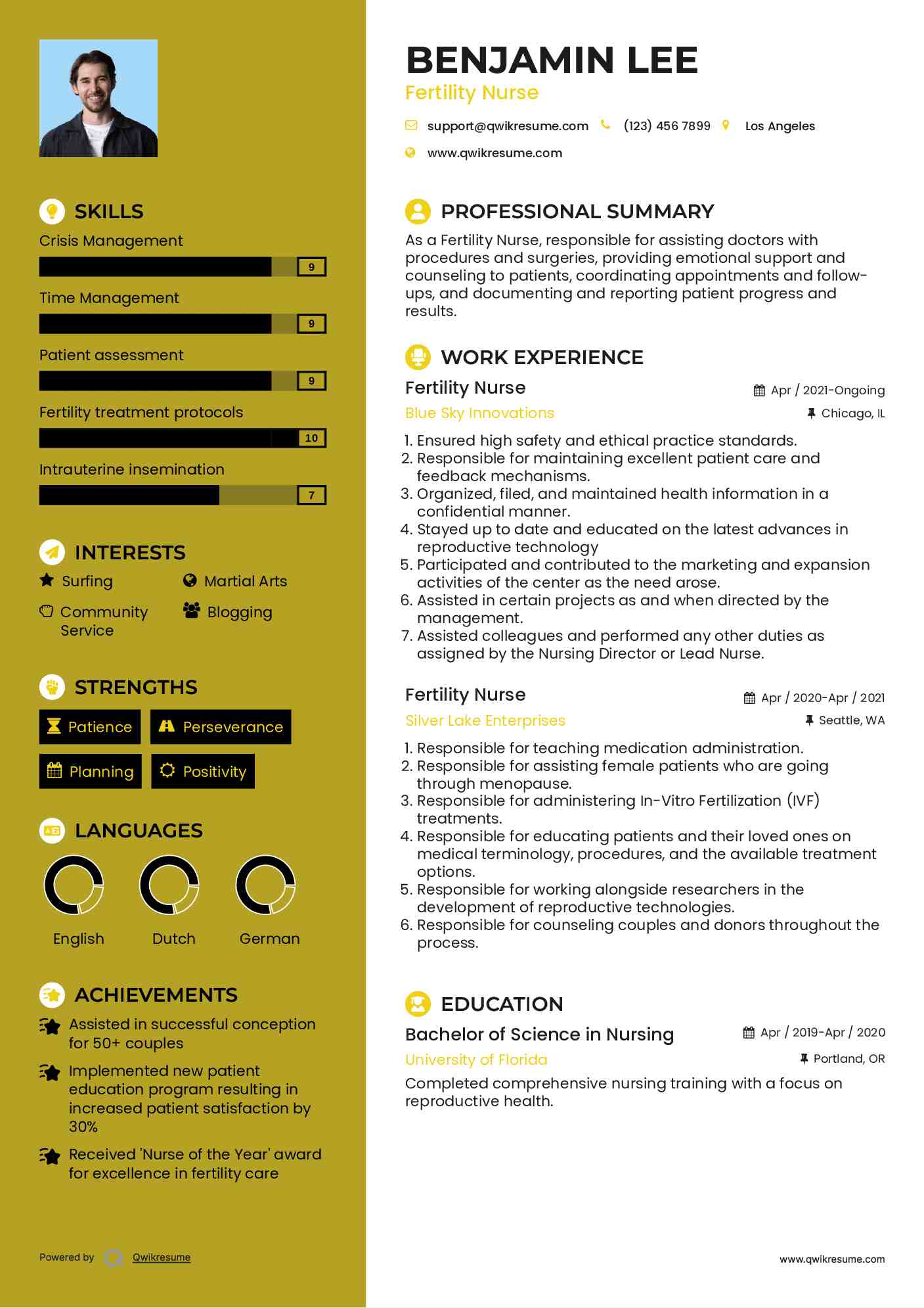 Fertility Nurse Resume Sample