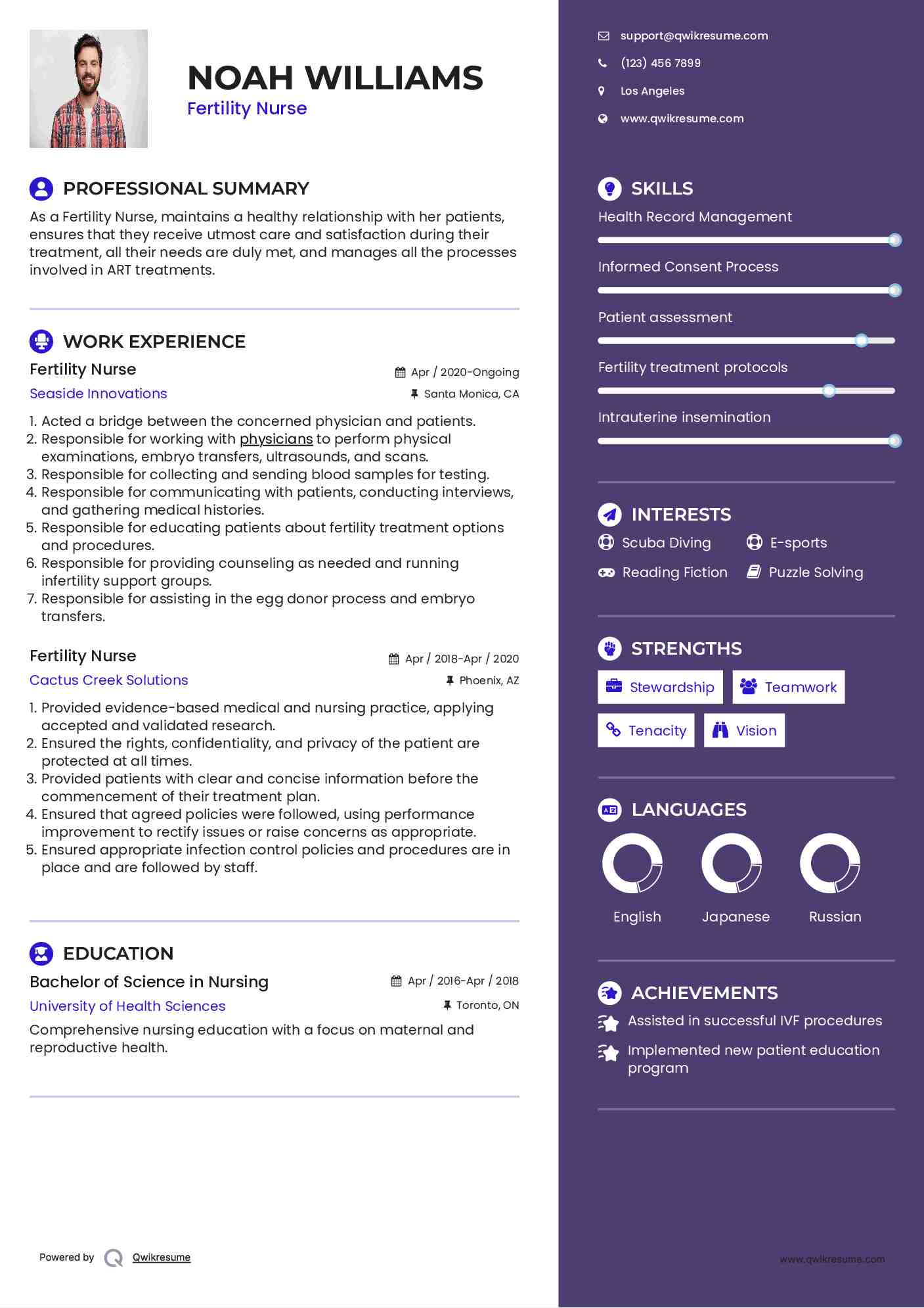 Fertility Nurse Resume Model