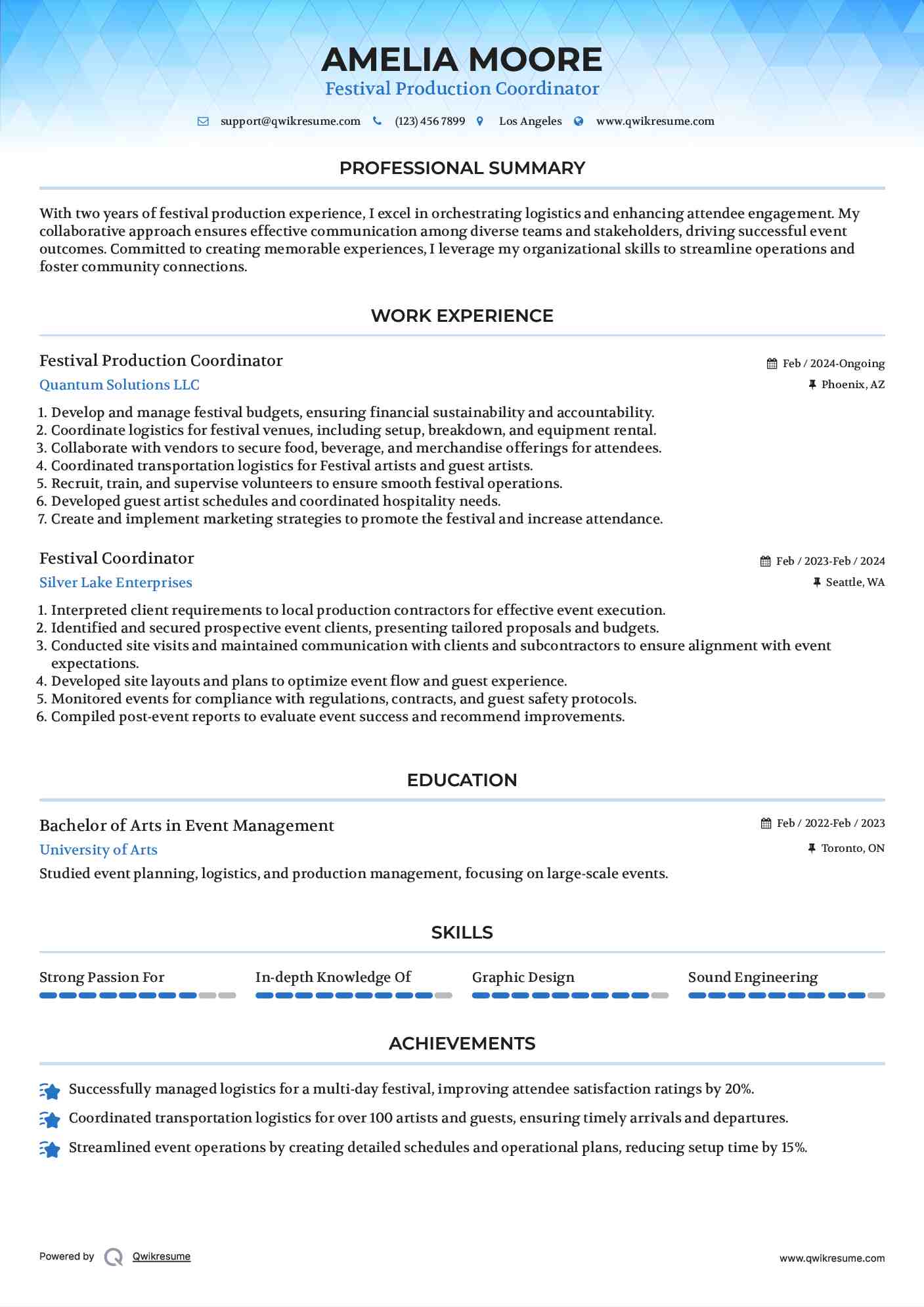 Festival Production Coordinator
 Resume Template