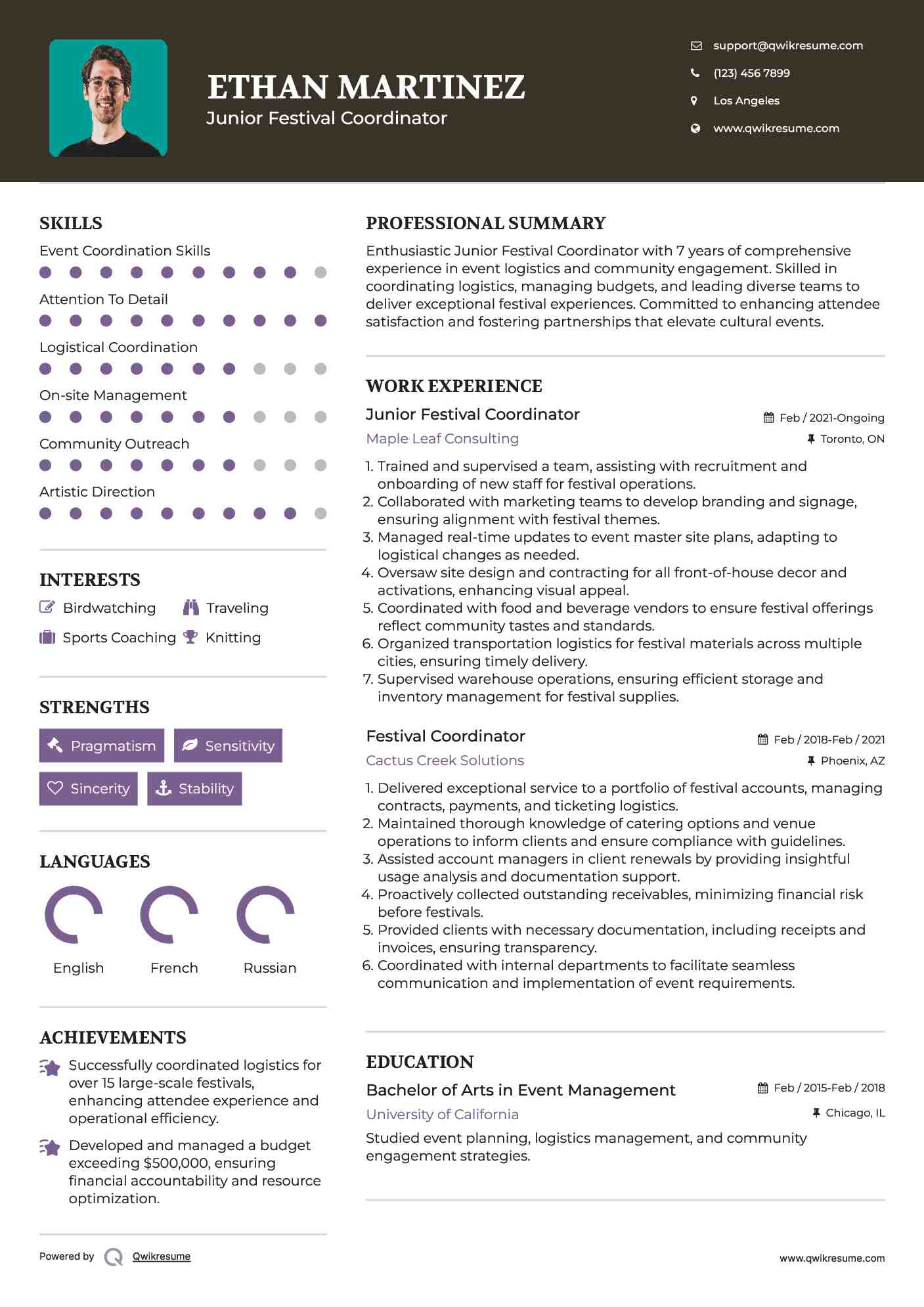 Junior Festival Coordinator Resume Format