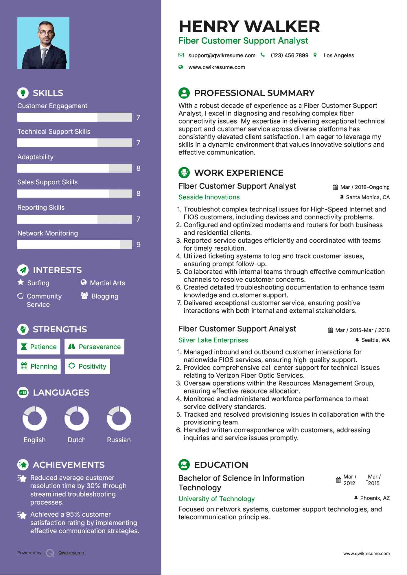 Fiber Customer Support Analyst Resume Model