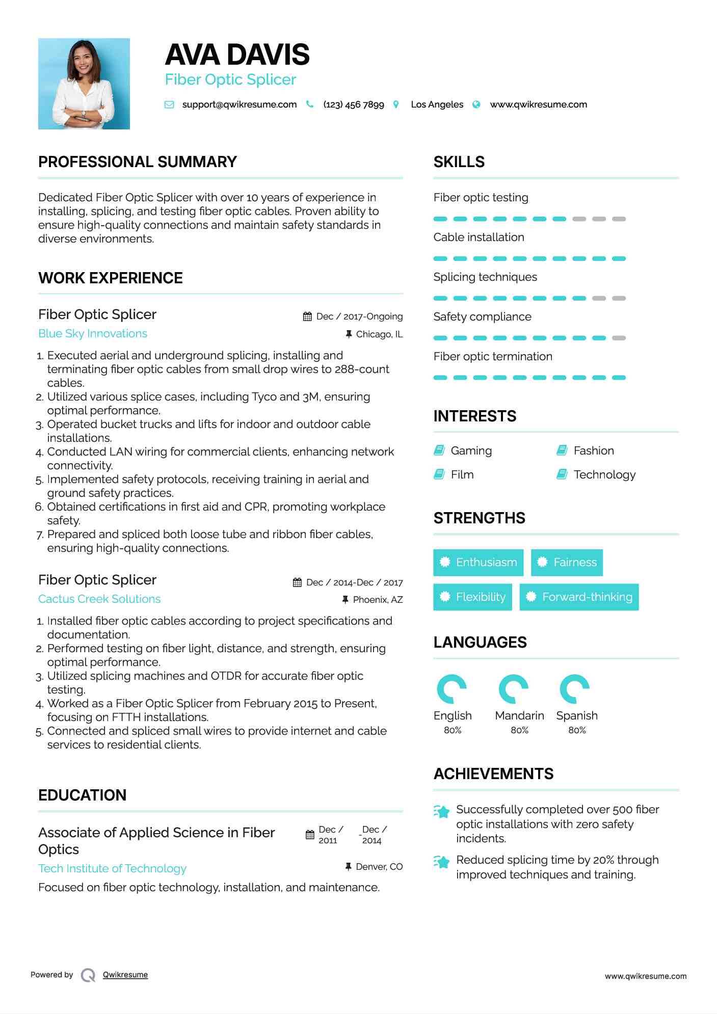 Fiber Optic Splicer Resume Samples QwikResume
