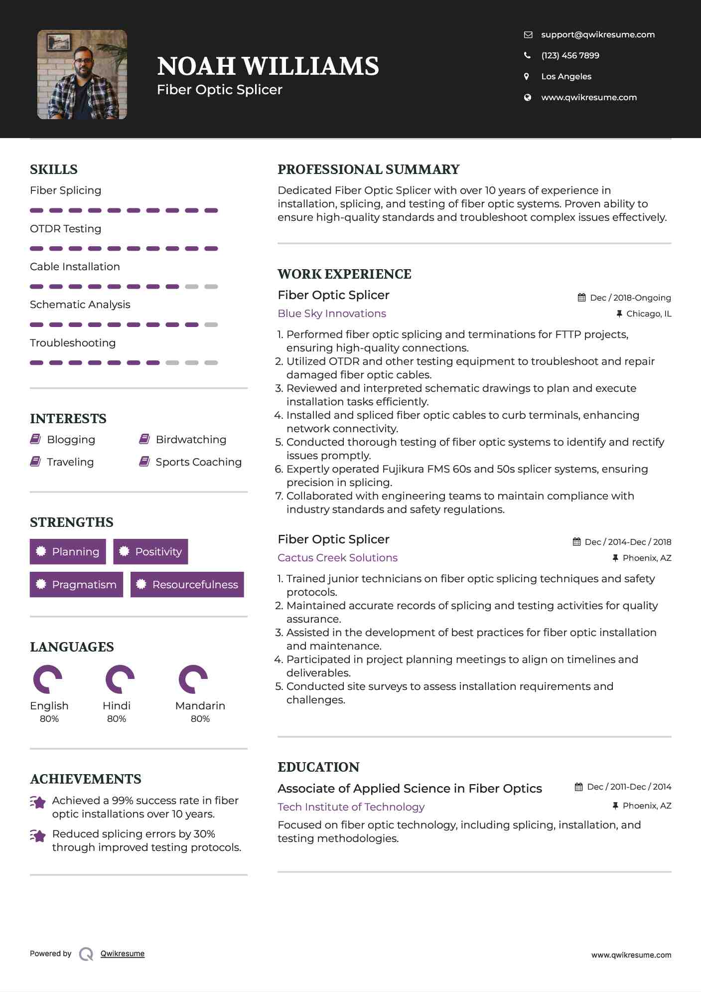 Fiber Optic Splicer Resume Samples QwikResume