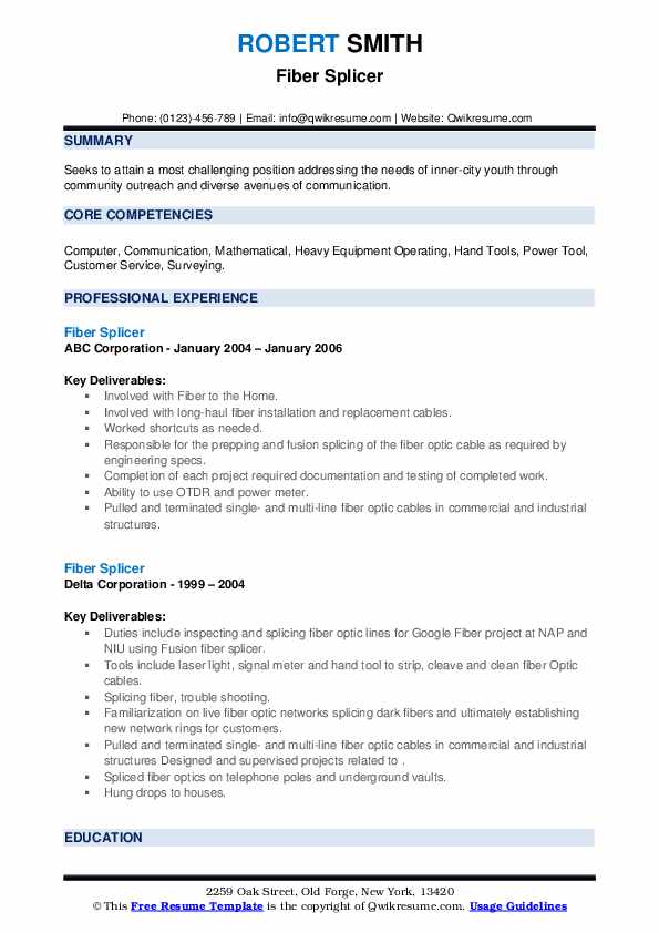 Fiber Splicer Resume Samples QwikResume