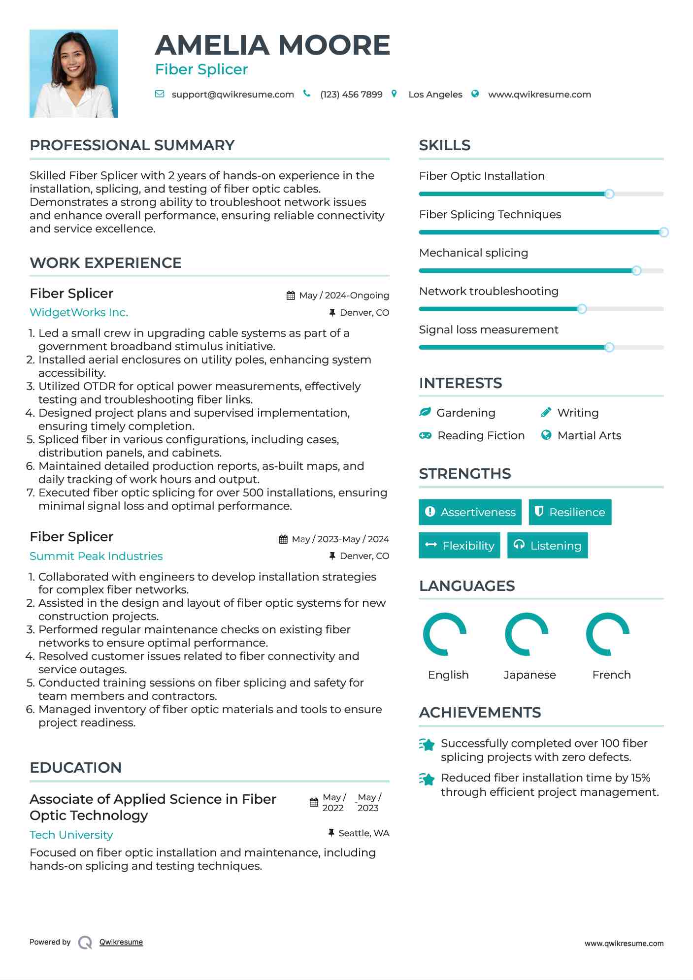 Fiber Splicer Resume Template