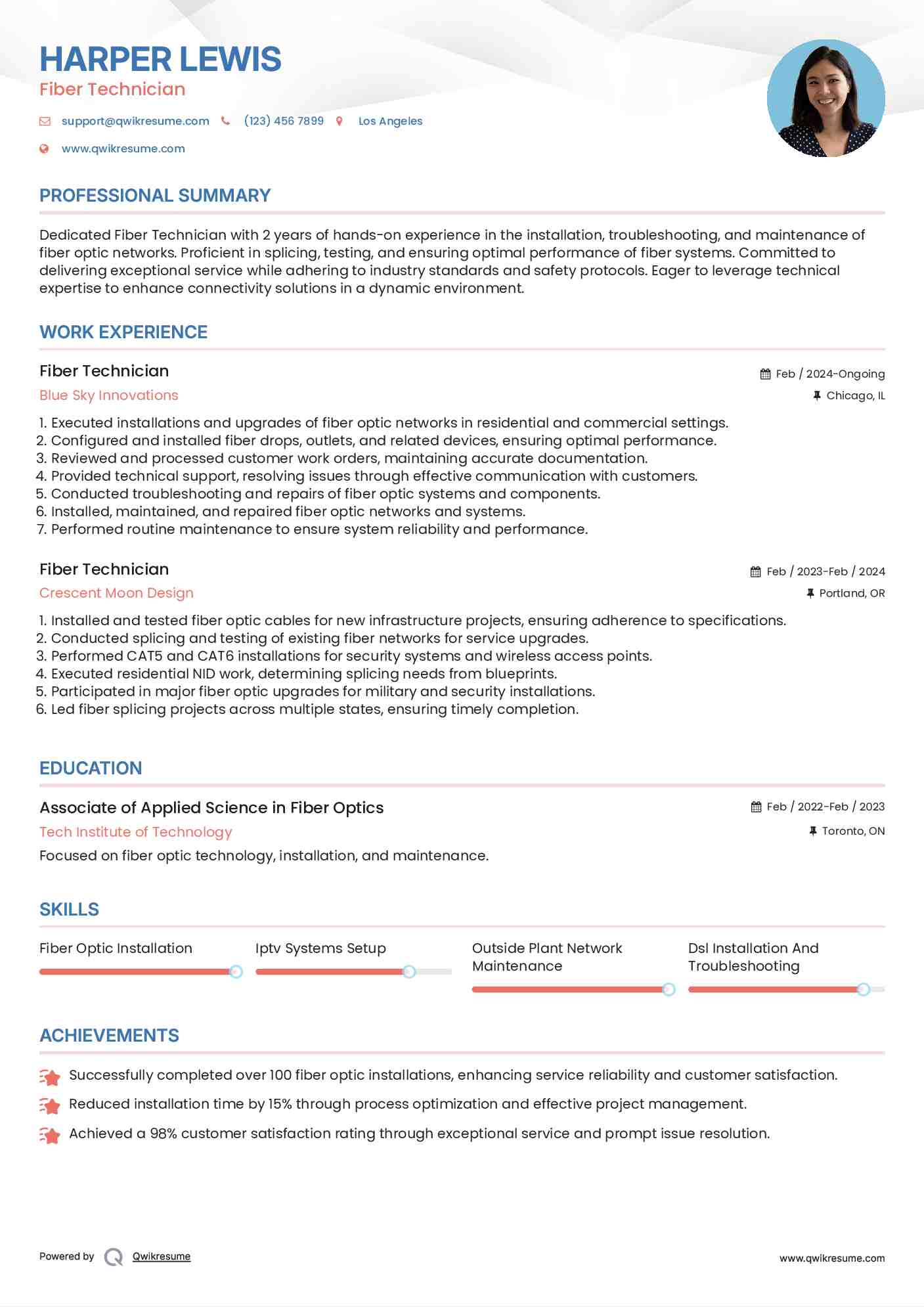 Fiber Technician Resume Format