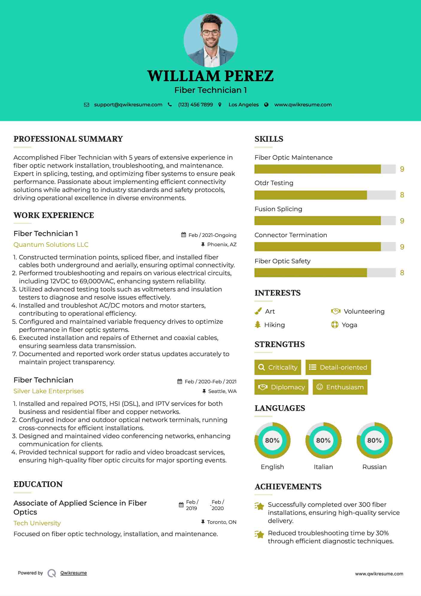 Fiber Technician 1 Resume Format