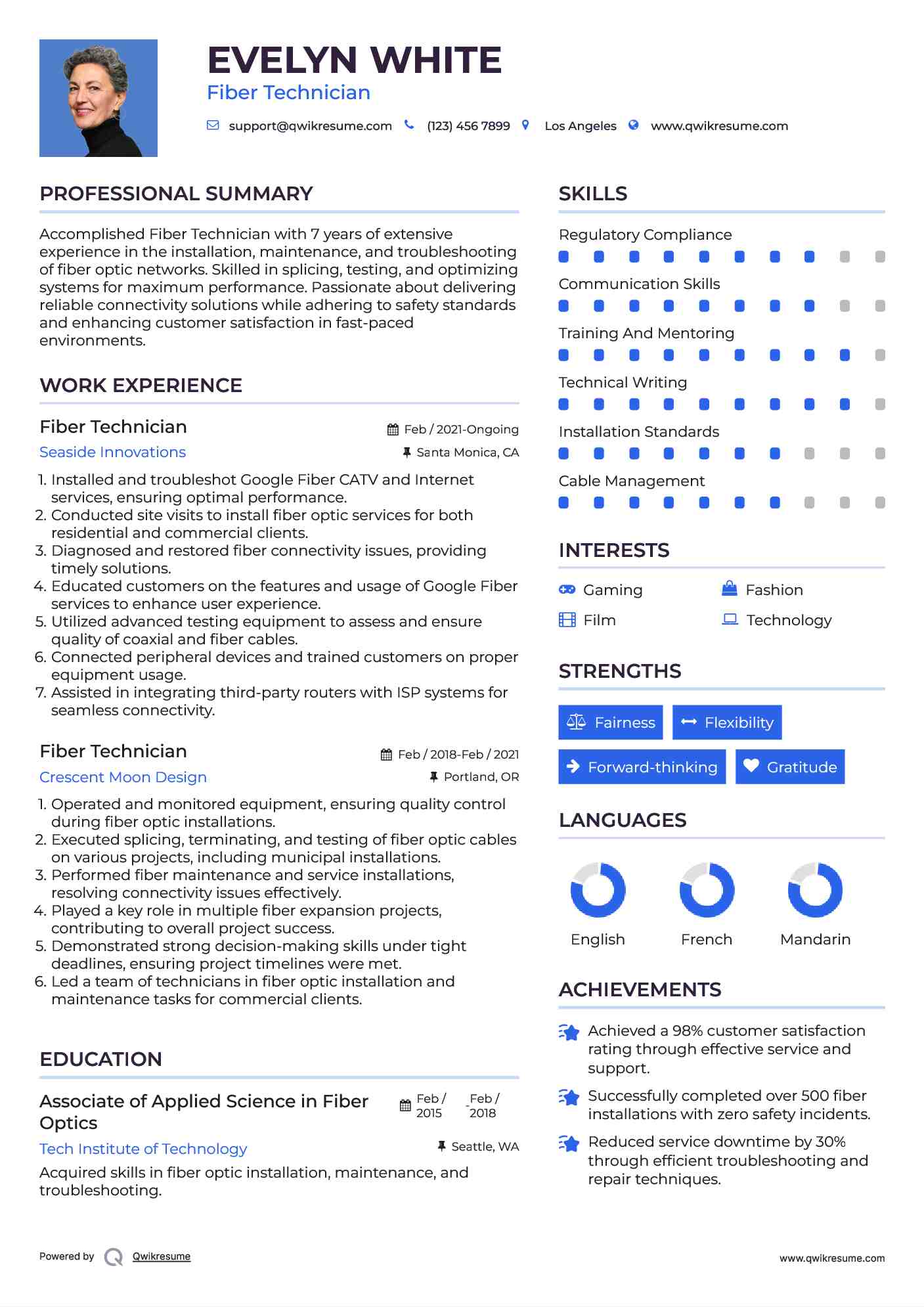 Fiber Technician Resume Model