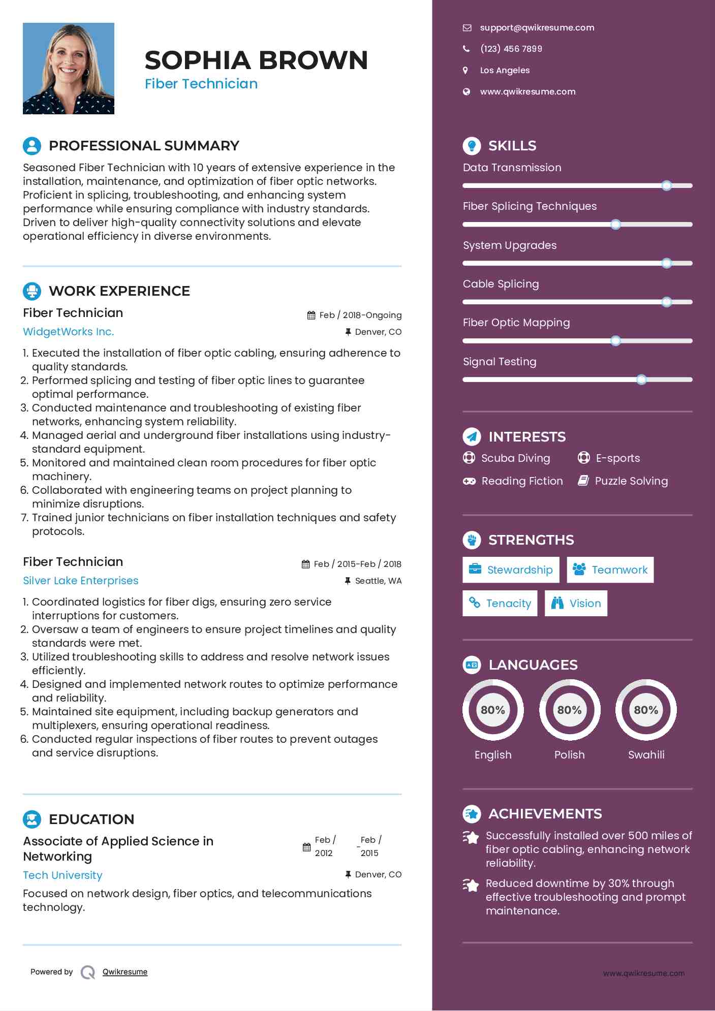 Fiber Technician Resume Format