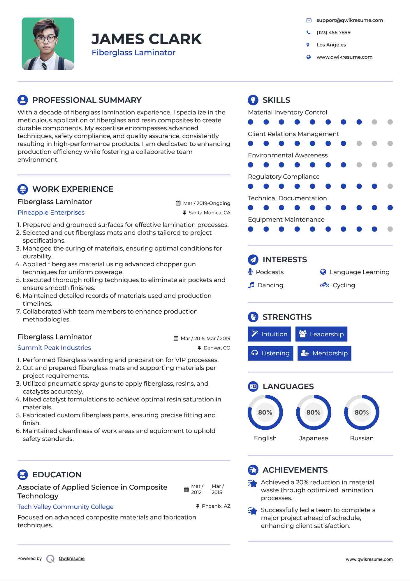 Fiberglass Laminator Resume Template