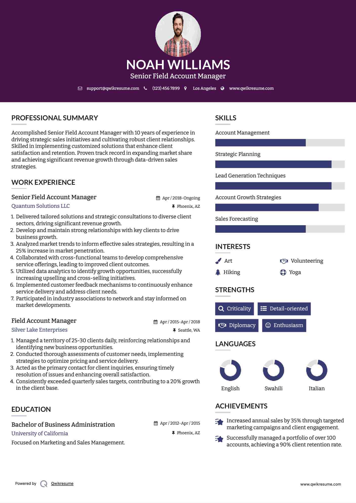 Senior Field Account Manager Resume Model