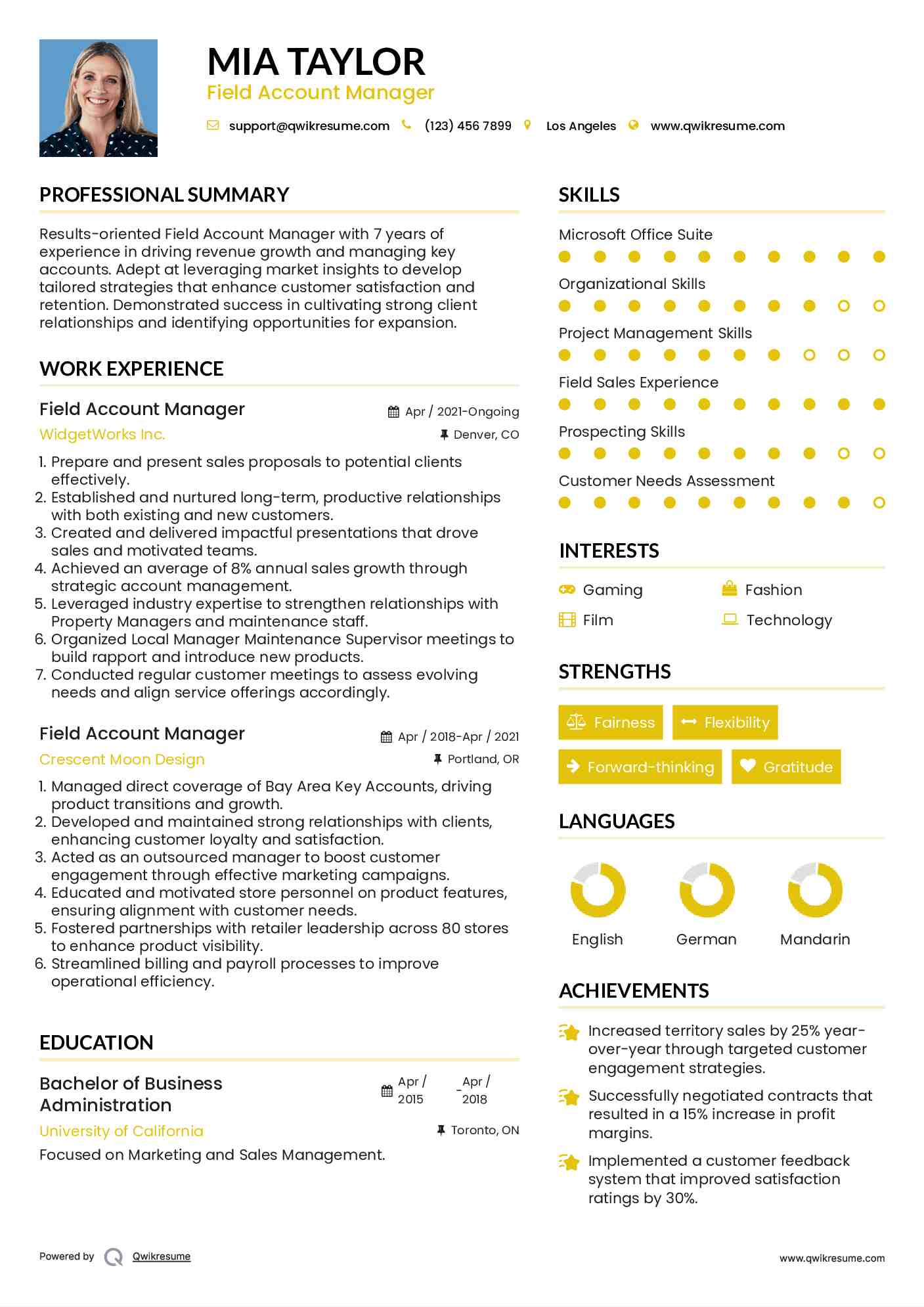 Field Account Manager Resume Template