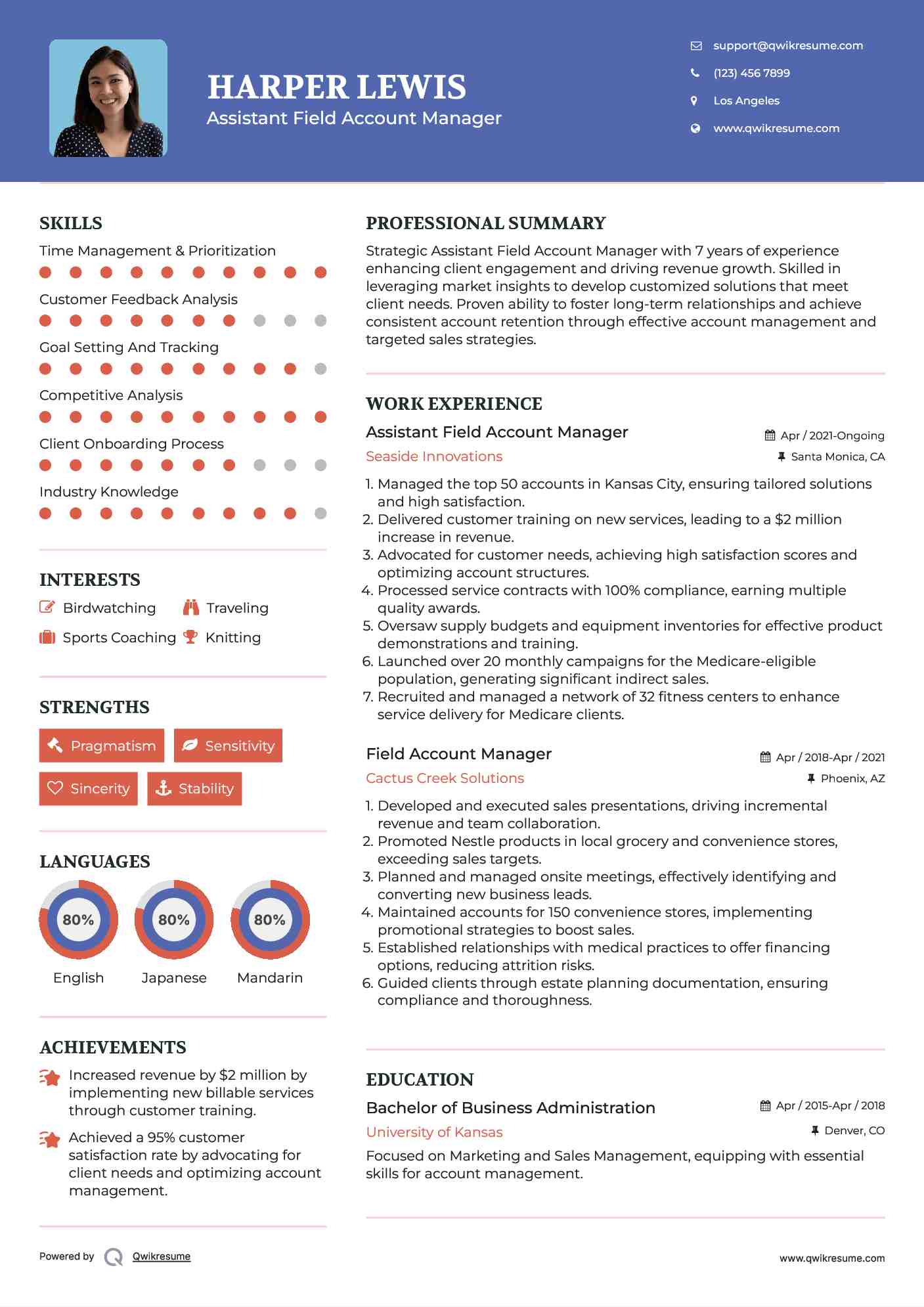 Assistant Field Account Manager Resume Sample