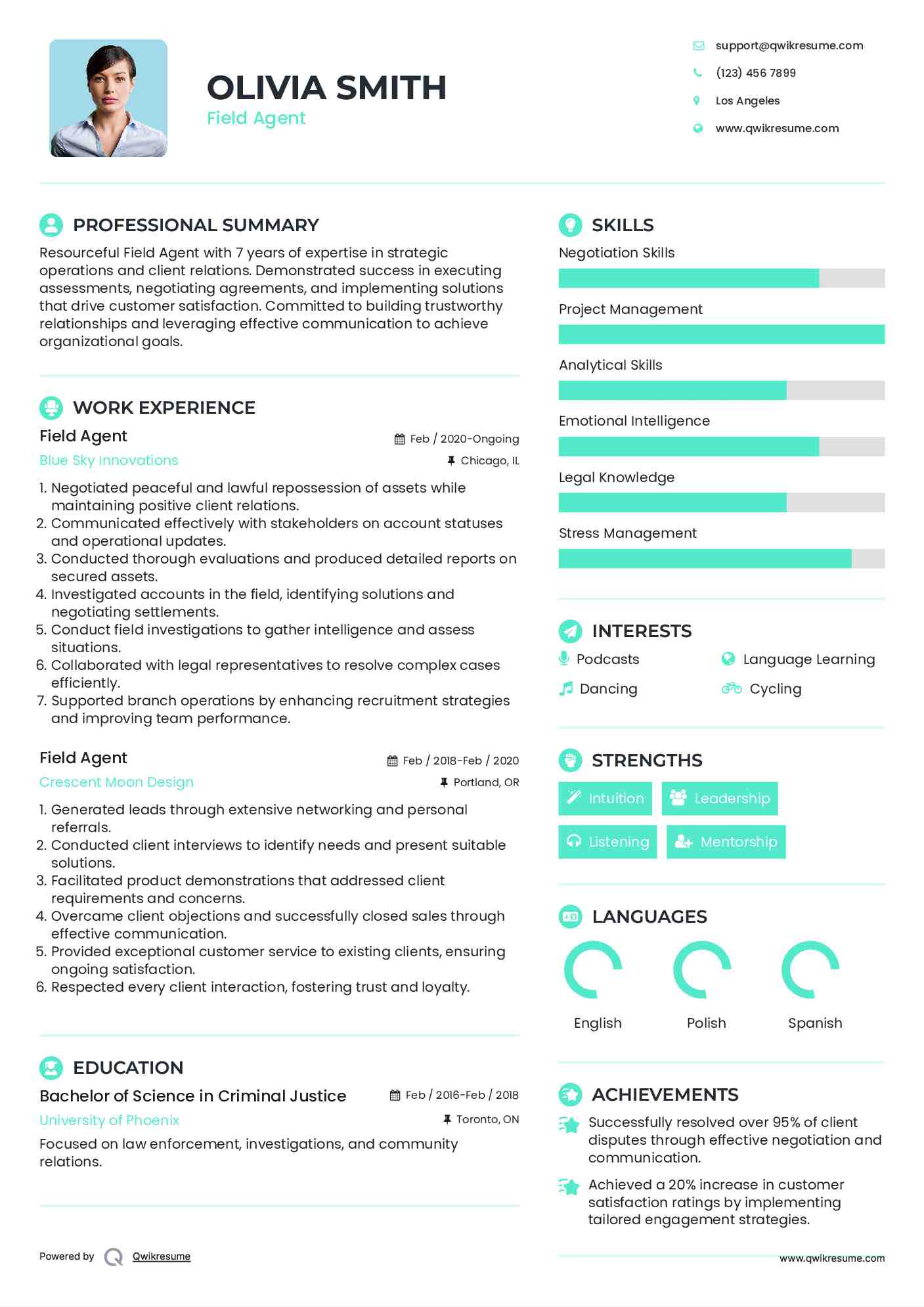 Field Agent Resume Samples QwikResume