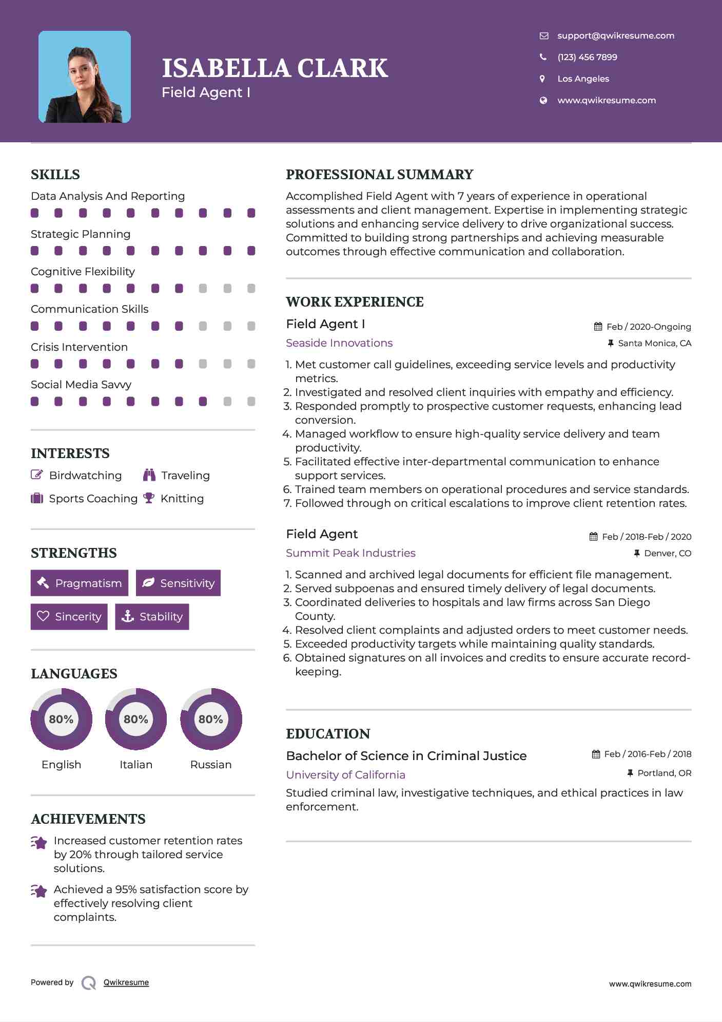 Field Agent Resume Samples QwikResume