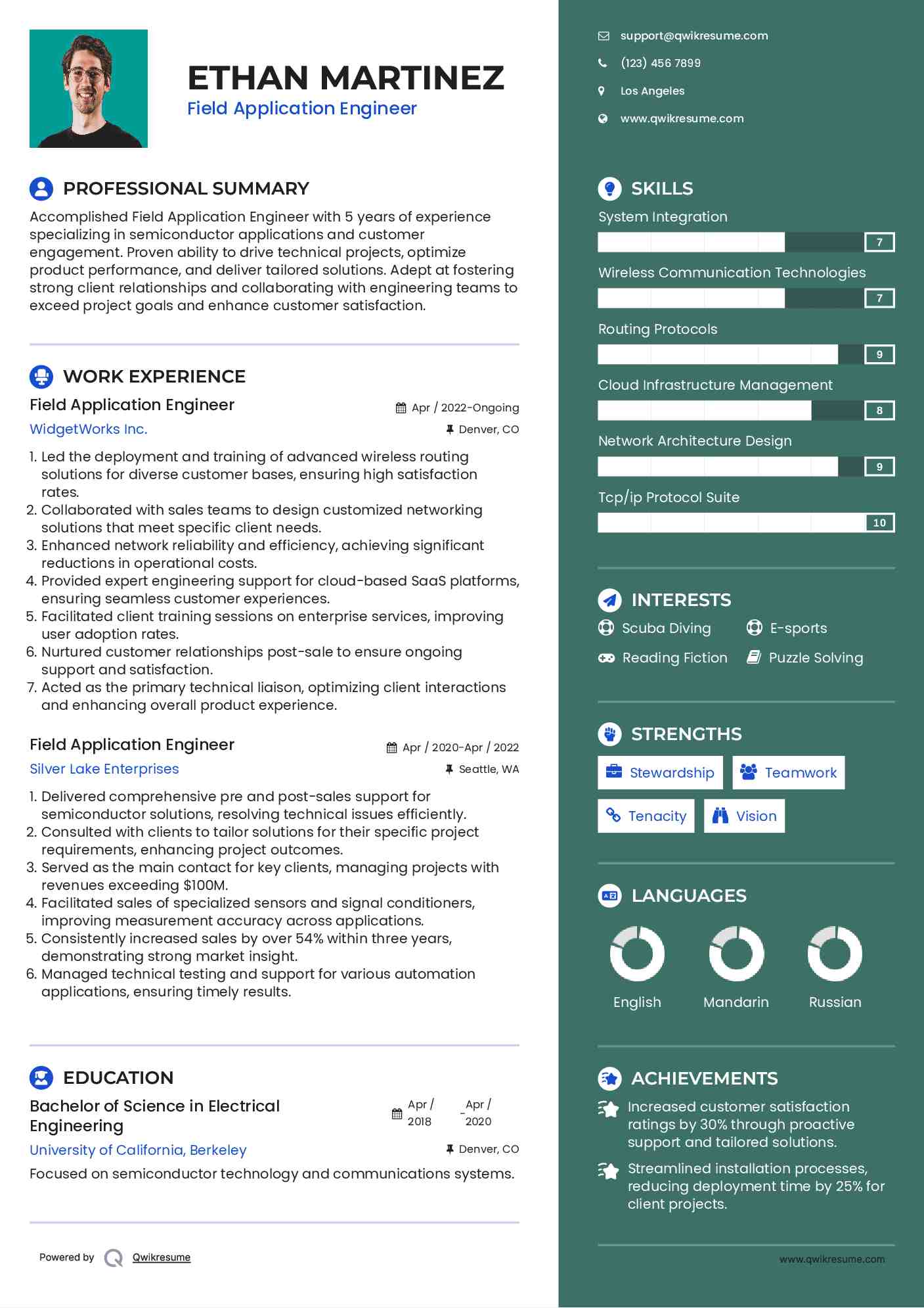 Field Application Engineer Resume Samples QwikResume