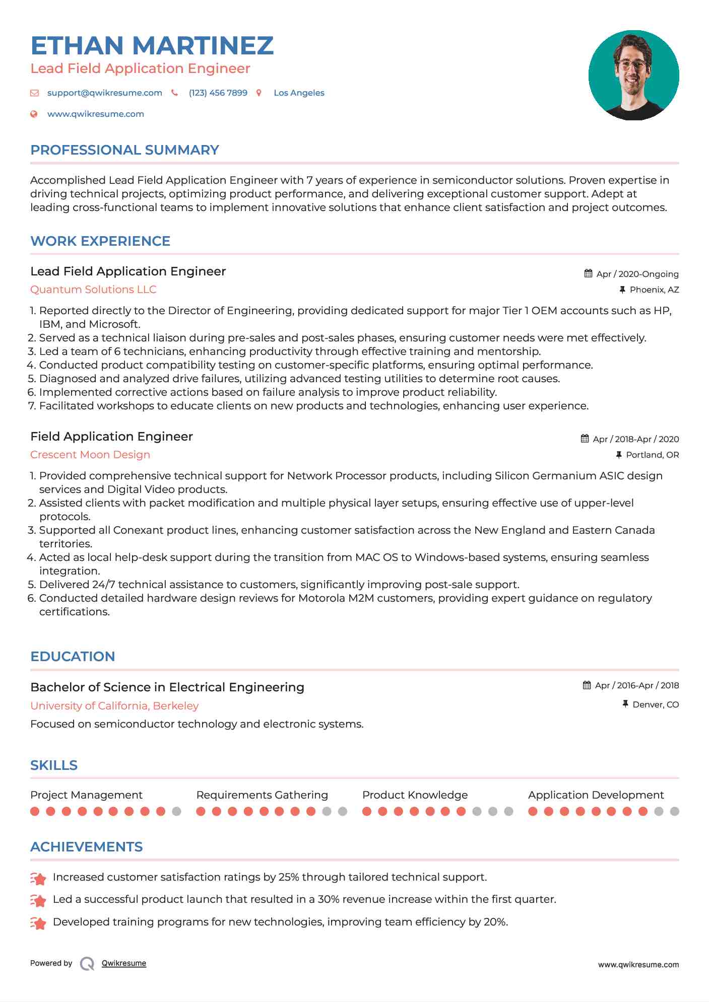 Lead Field Application Engineer Resume Template