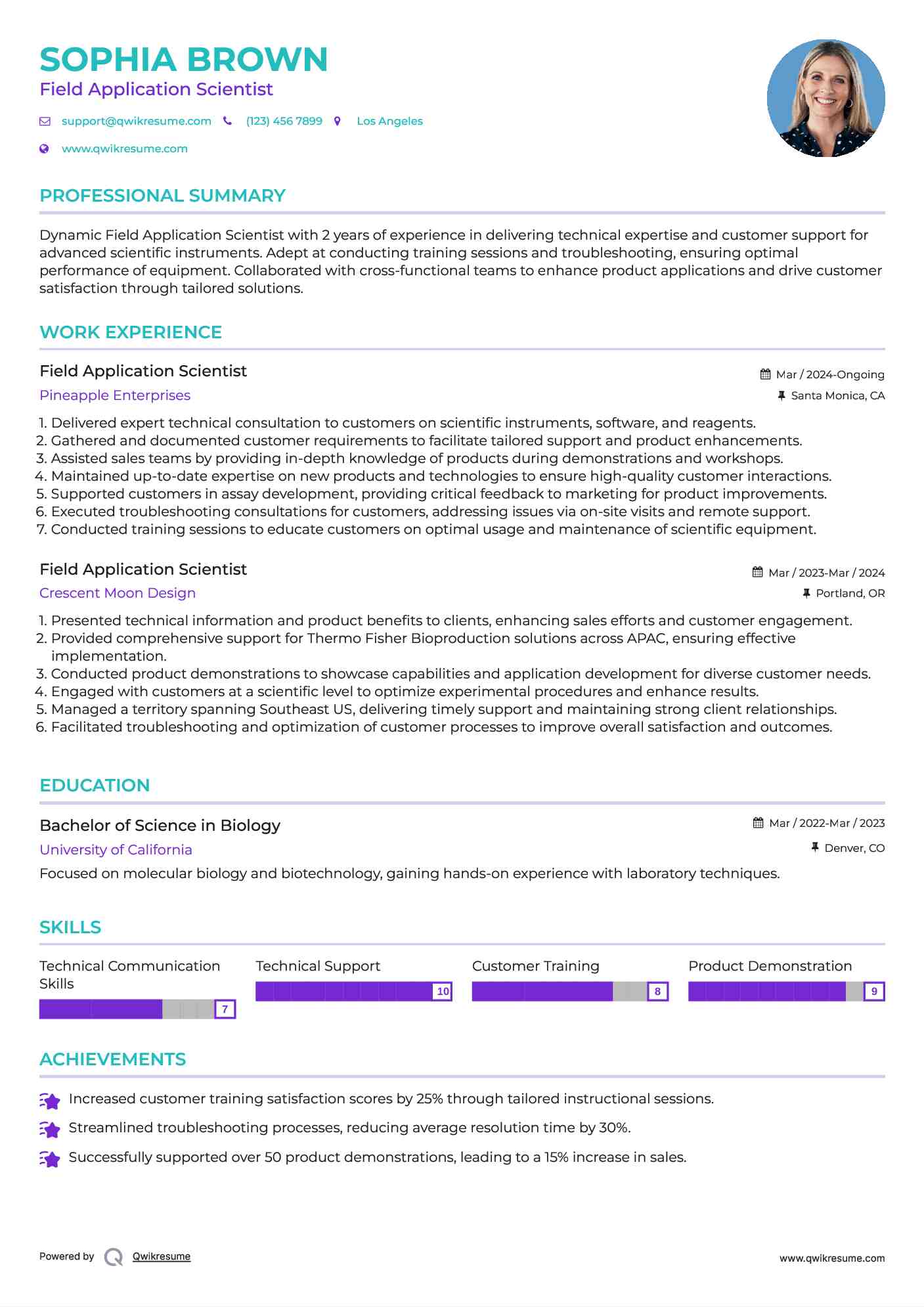 Field Application Scientist Resume Template