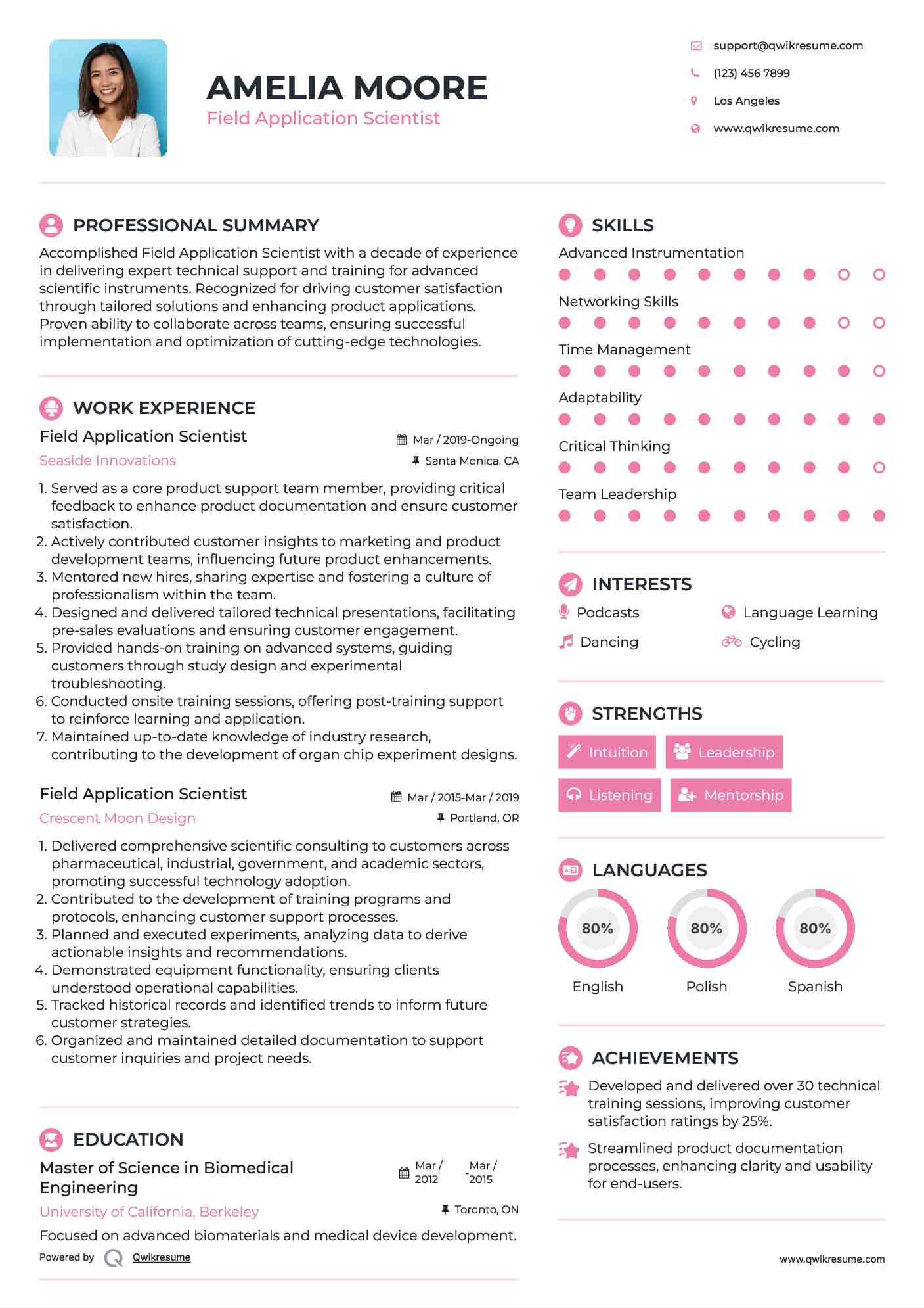 Field Application Scientist Resume Samples QwikResume