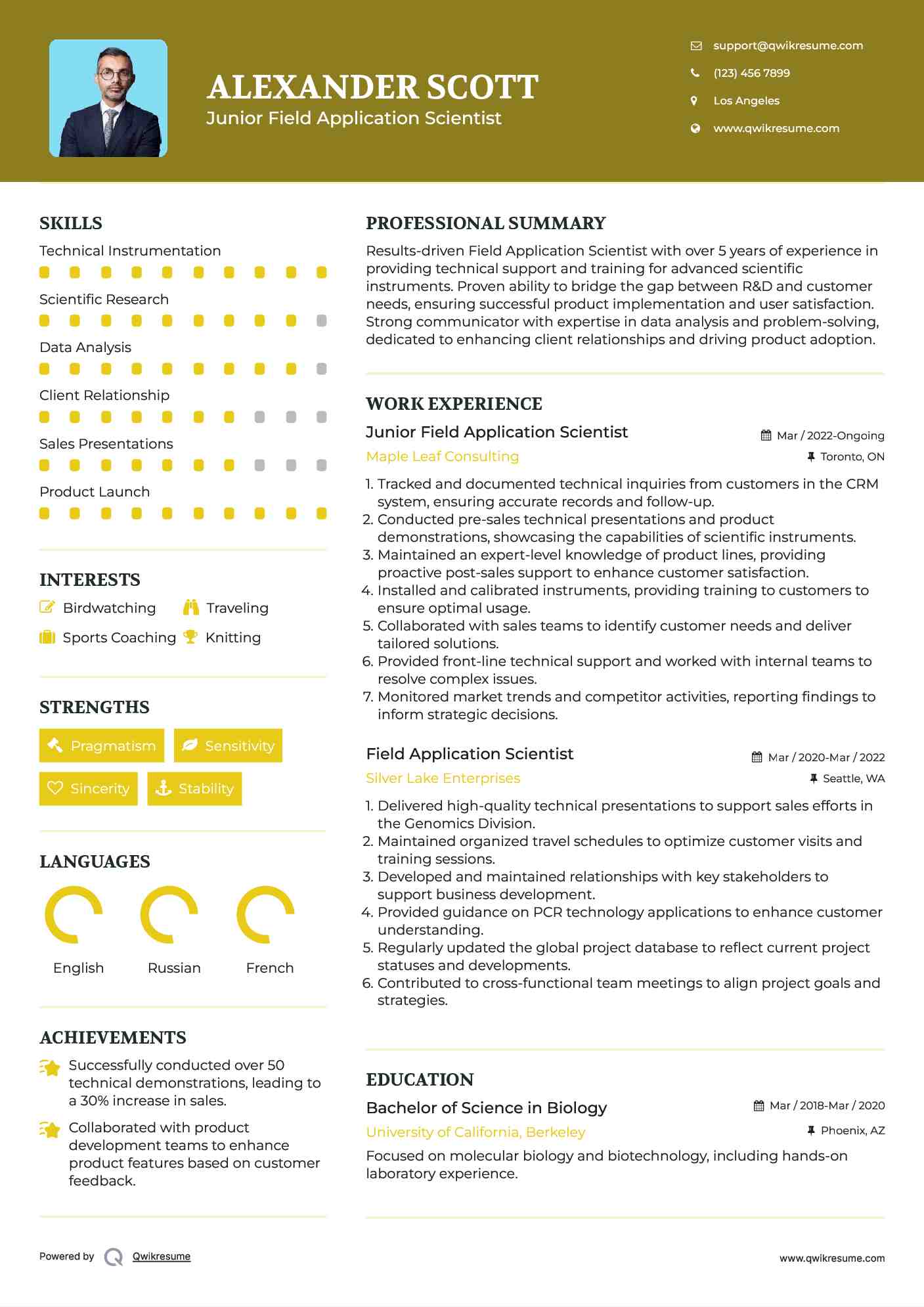 Junior Field Application Scientist  Resume Template