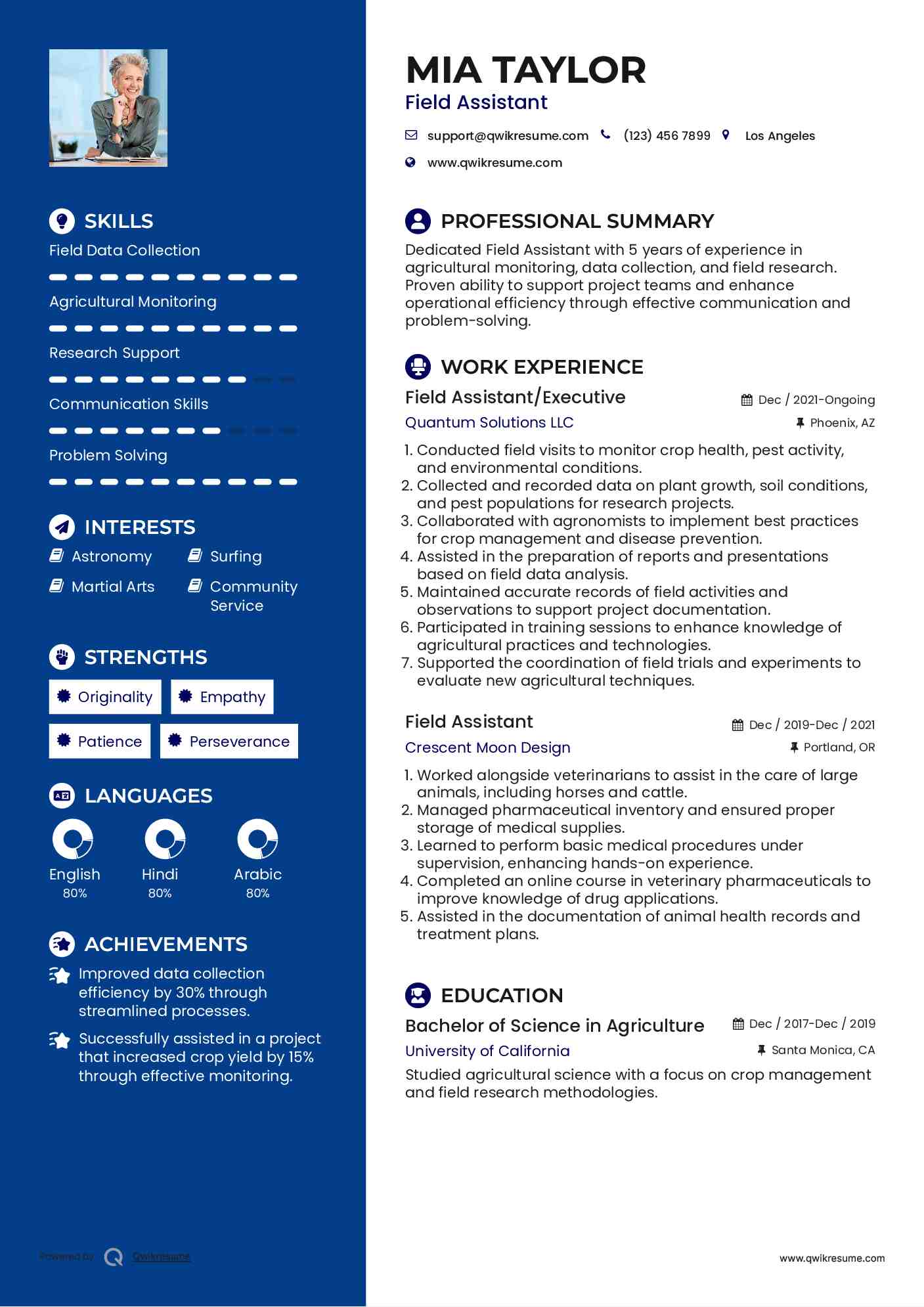 Field Assistant/Executive Resume Format