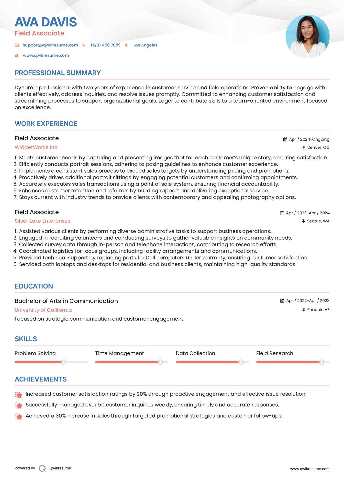 Field Associate Resume Model