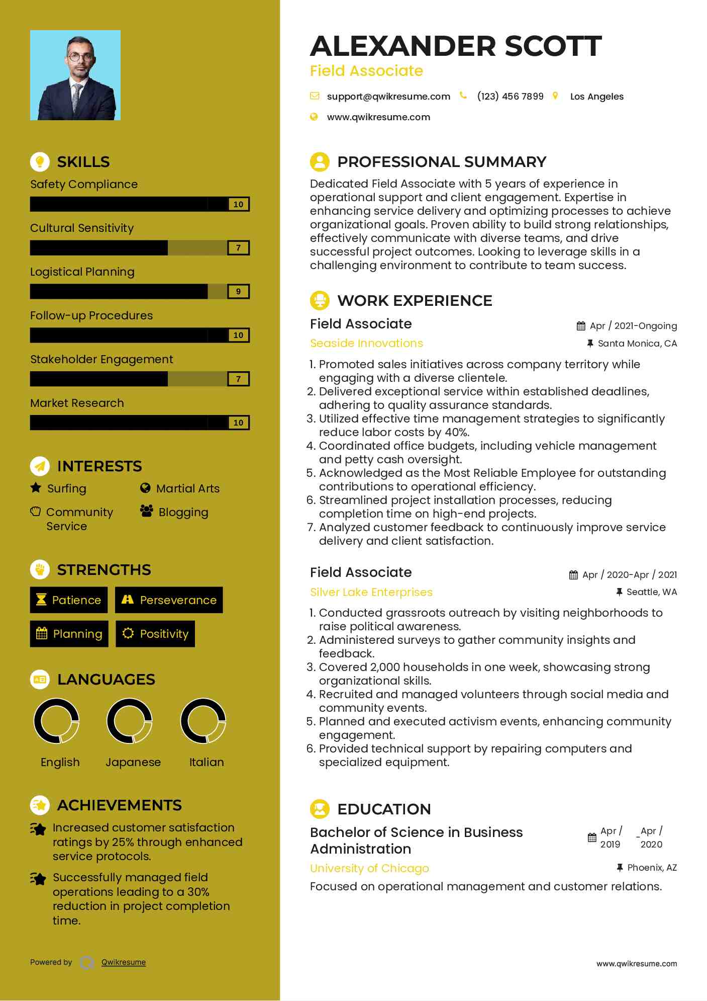 Field Associate Resume Samples QwikResume