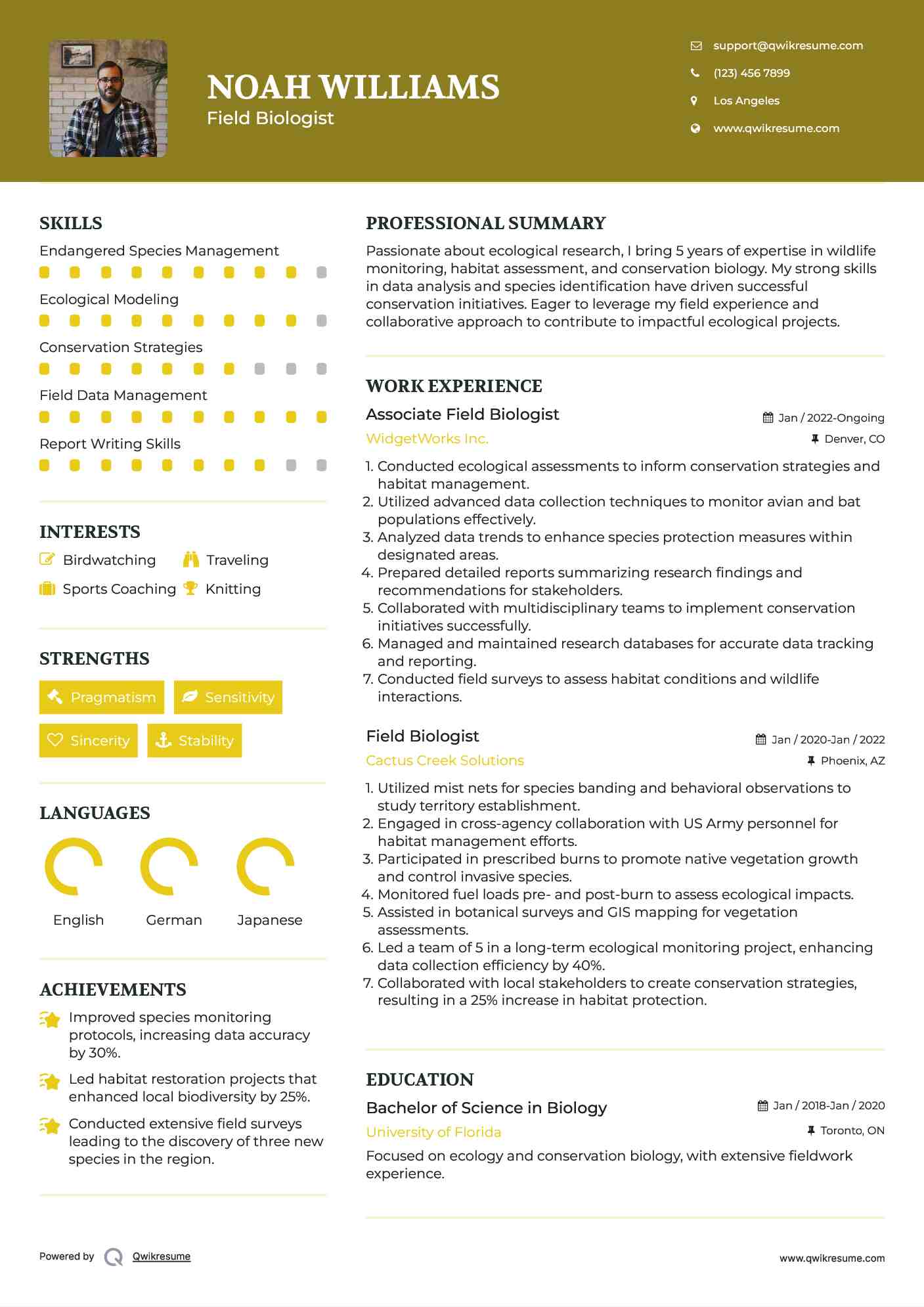 Field Biologist Resume Samples QwikResume