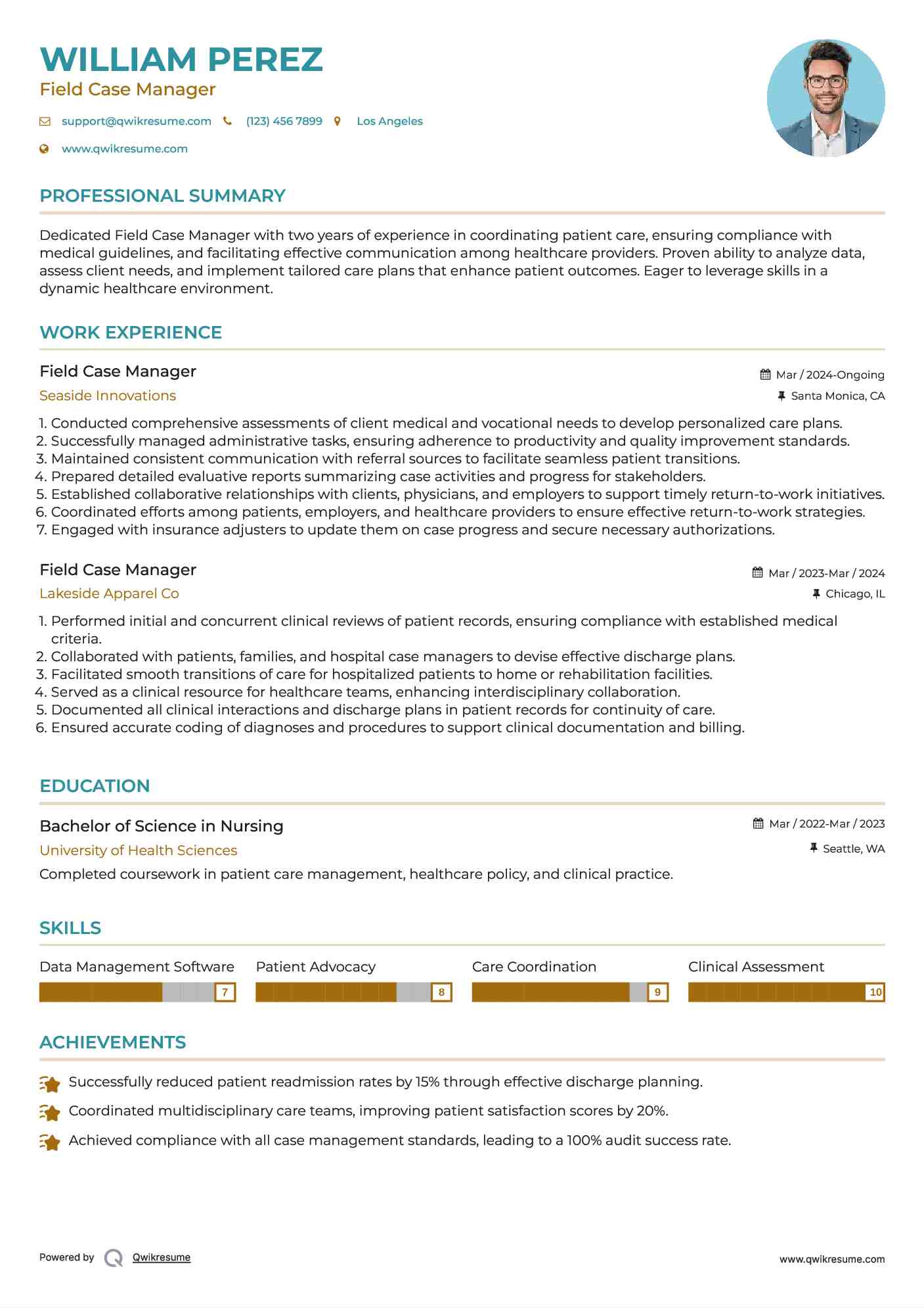 Field Case Manager Resume Sample
