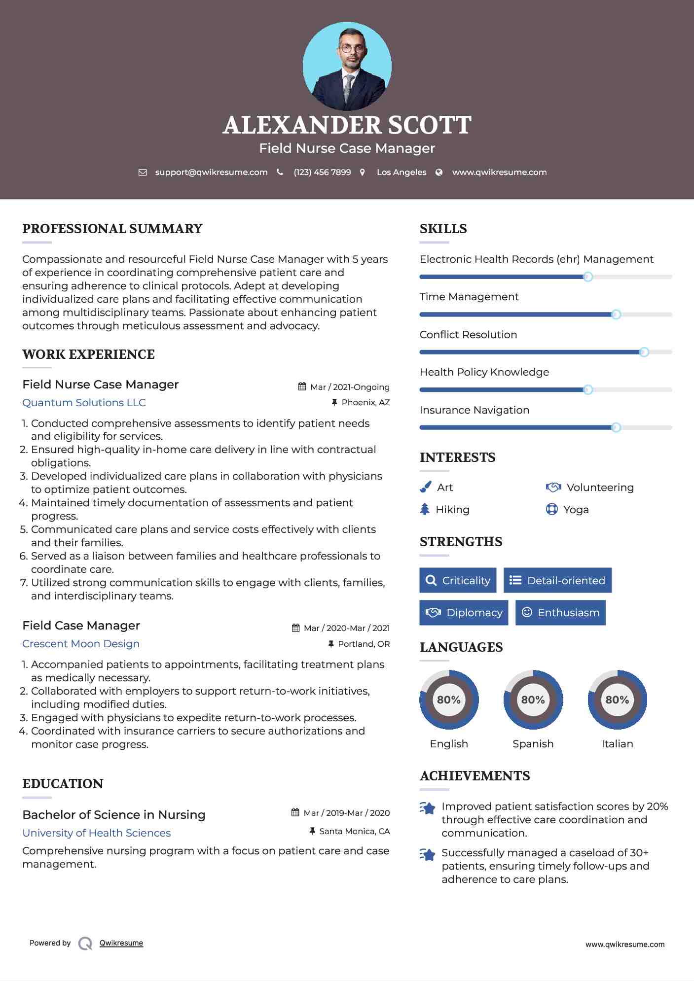 Field Nurse Case Manager Resume Model