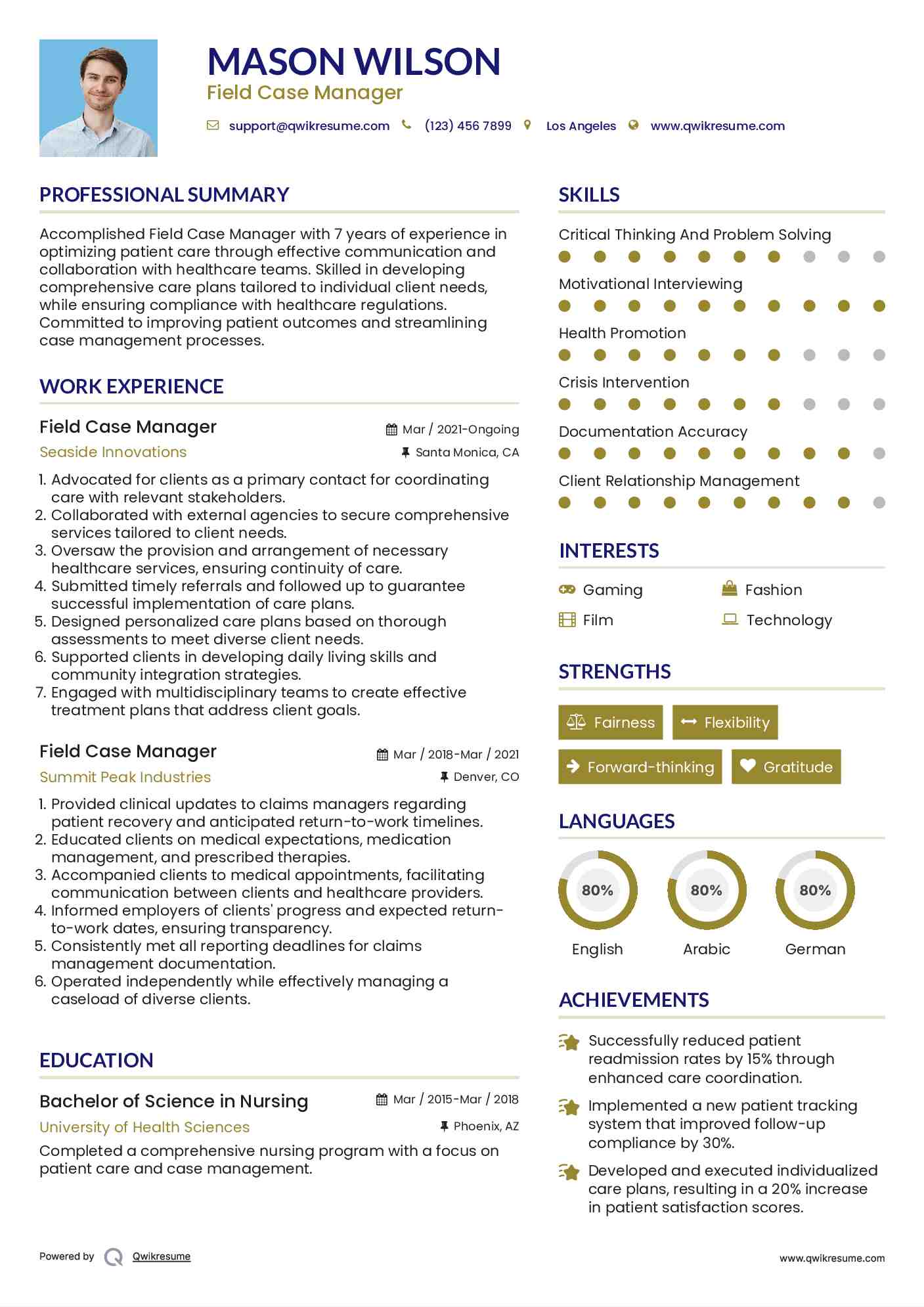Field Case Manager Resume Template