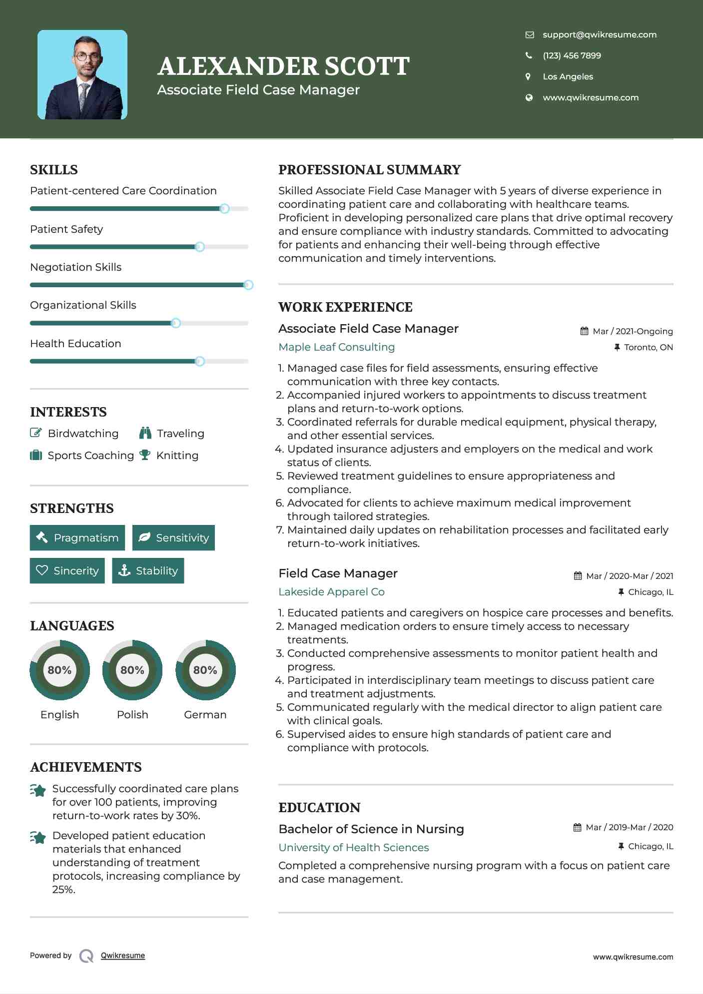 Associate Field Case Manager Resume Example